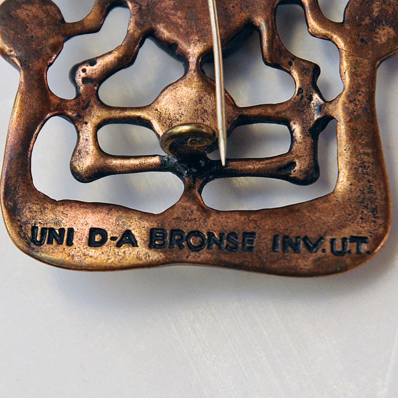 Rechteckige Vintage-Brosche aus Bronze von Uni David-Andersen für D.A. Norwegen 1960er Jahre im Angebot 1