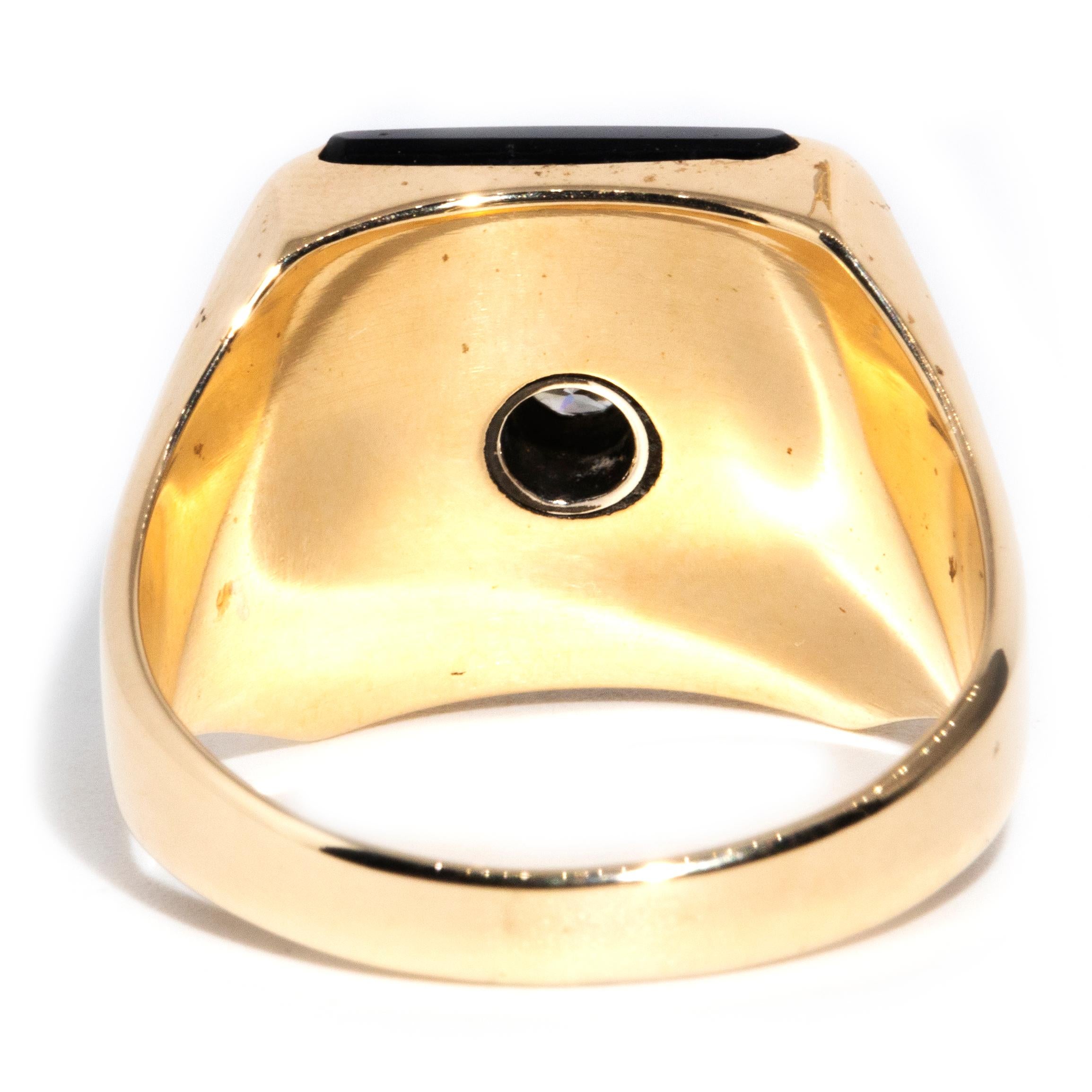 Vintage Rectangular Buff Top Onyx & Diamond Men's Signet Ring 9 Carat Gold 2