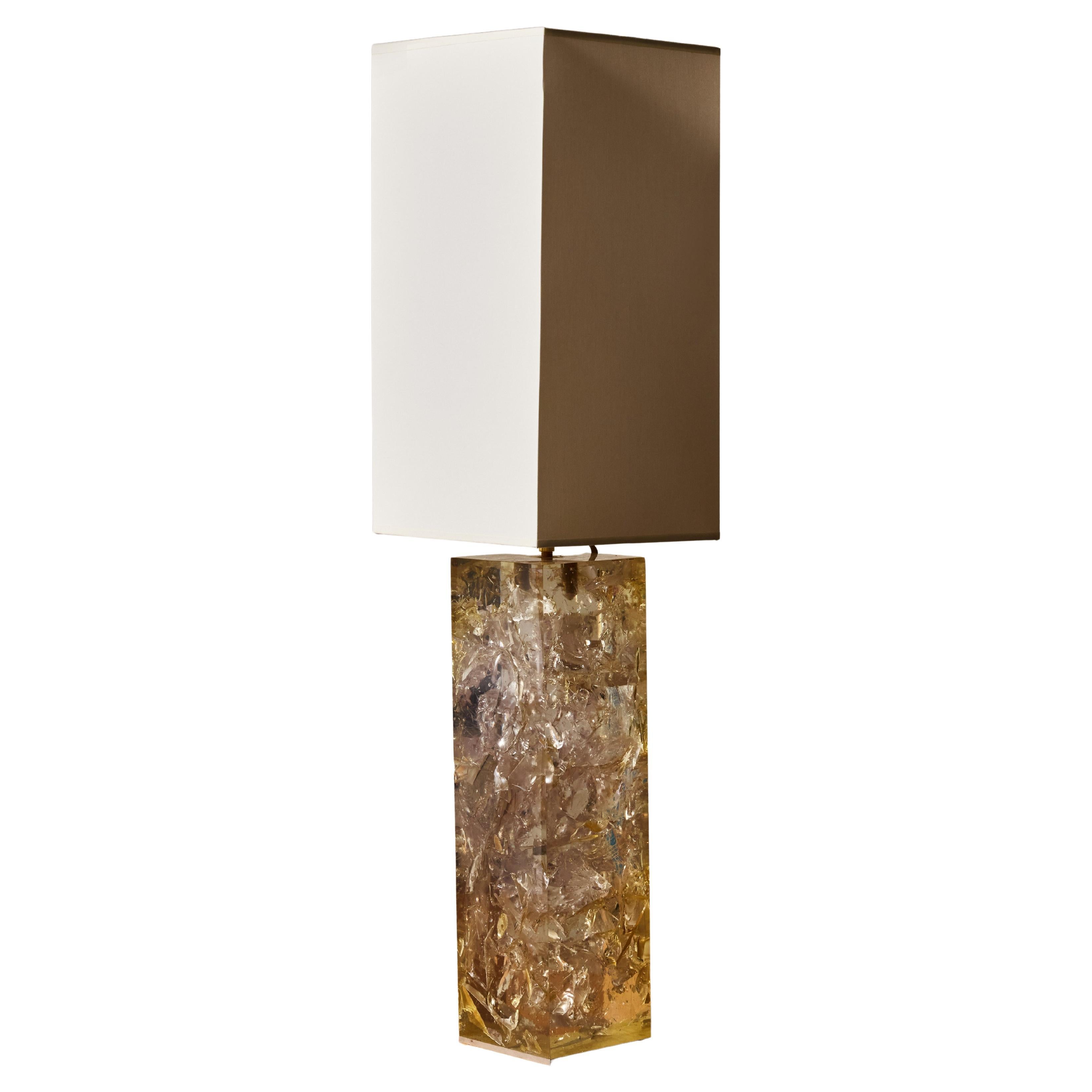 Vintage Rectangular Clear Fractal Resin Table Lamp For Sale