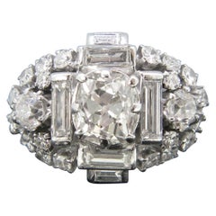 Vintage Rectangular Cushion Cut Baguette Diamond Platinum Ring