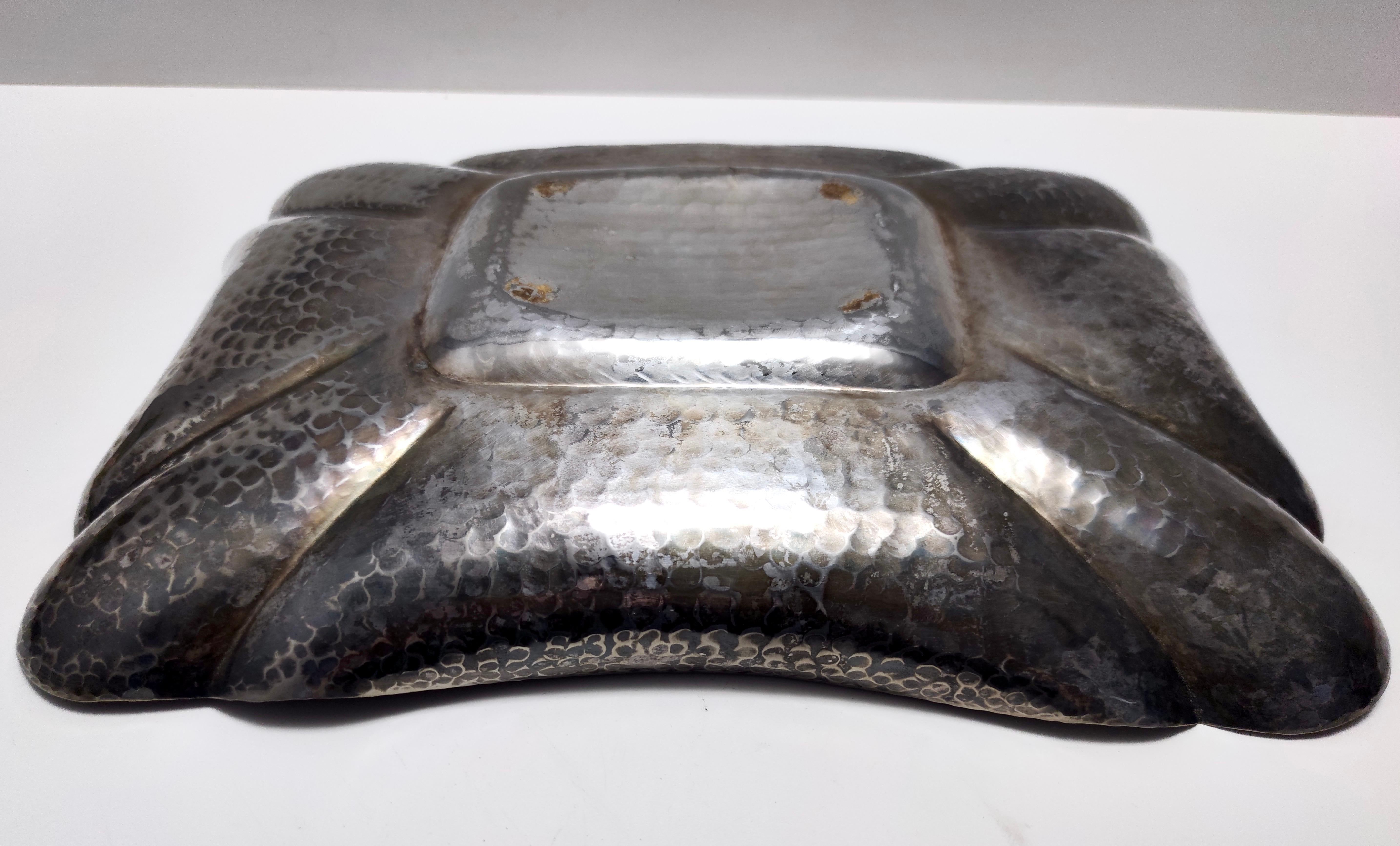 Italian Vintage Rectangular Embossed Silver Plated Tray / Centerpiece by Olri, Italy For Sale