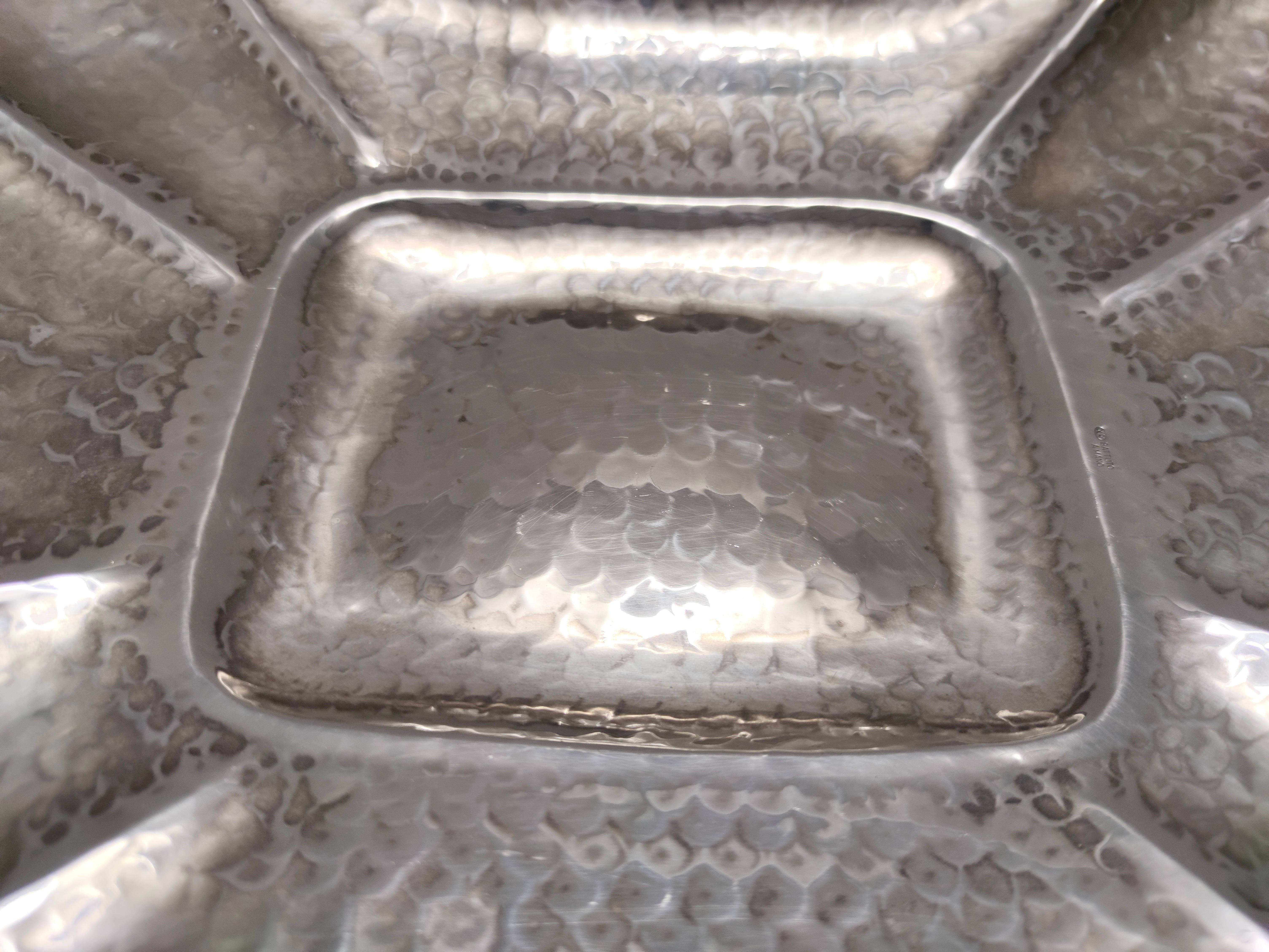 Mid-20th Century Vintage Rectangular Embossed Silver Plated Tray / Centerpiece by Olri, Italy For Sale