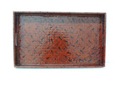 Vintage Rectangular Faux Tortoiseshell Red Lacquer Deco Tray