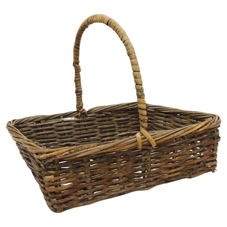 Vintage Rectangular Flowers Collecting Basket For Sale at 1stDibs