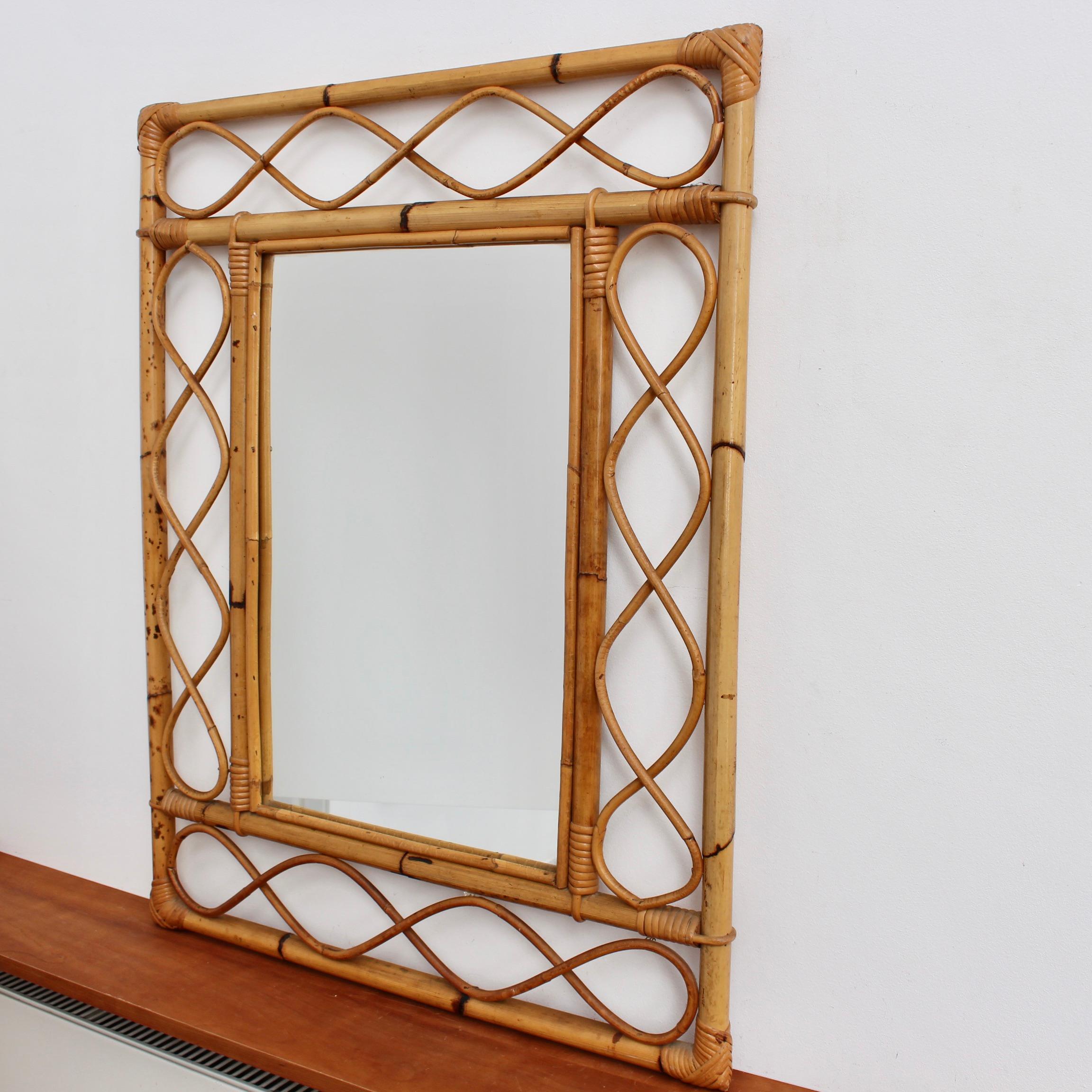 Vintage Rectangular French Rattan Wall Mirror 'circa 1960s' 3