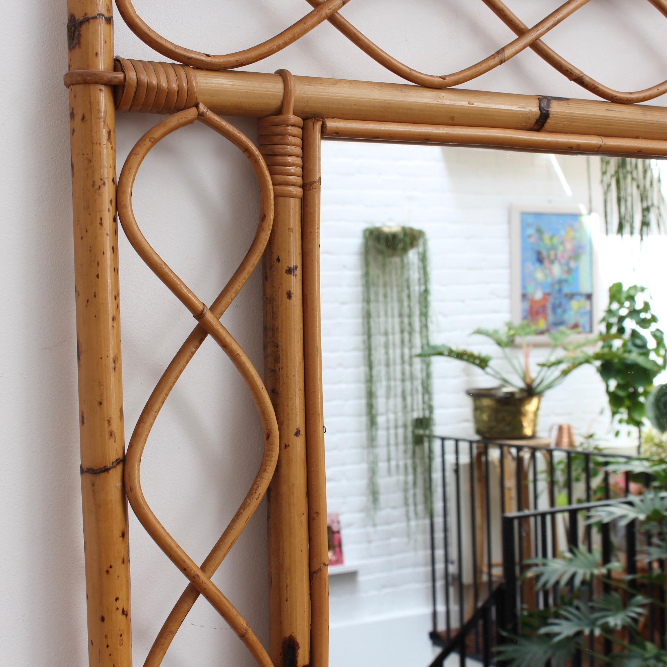 Mid-Century Modern Vintage Rectangular French Rattan Wall Mirror 'circa 1960s'