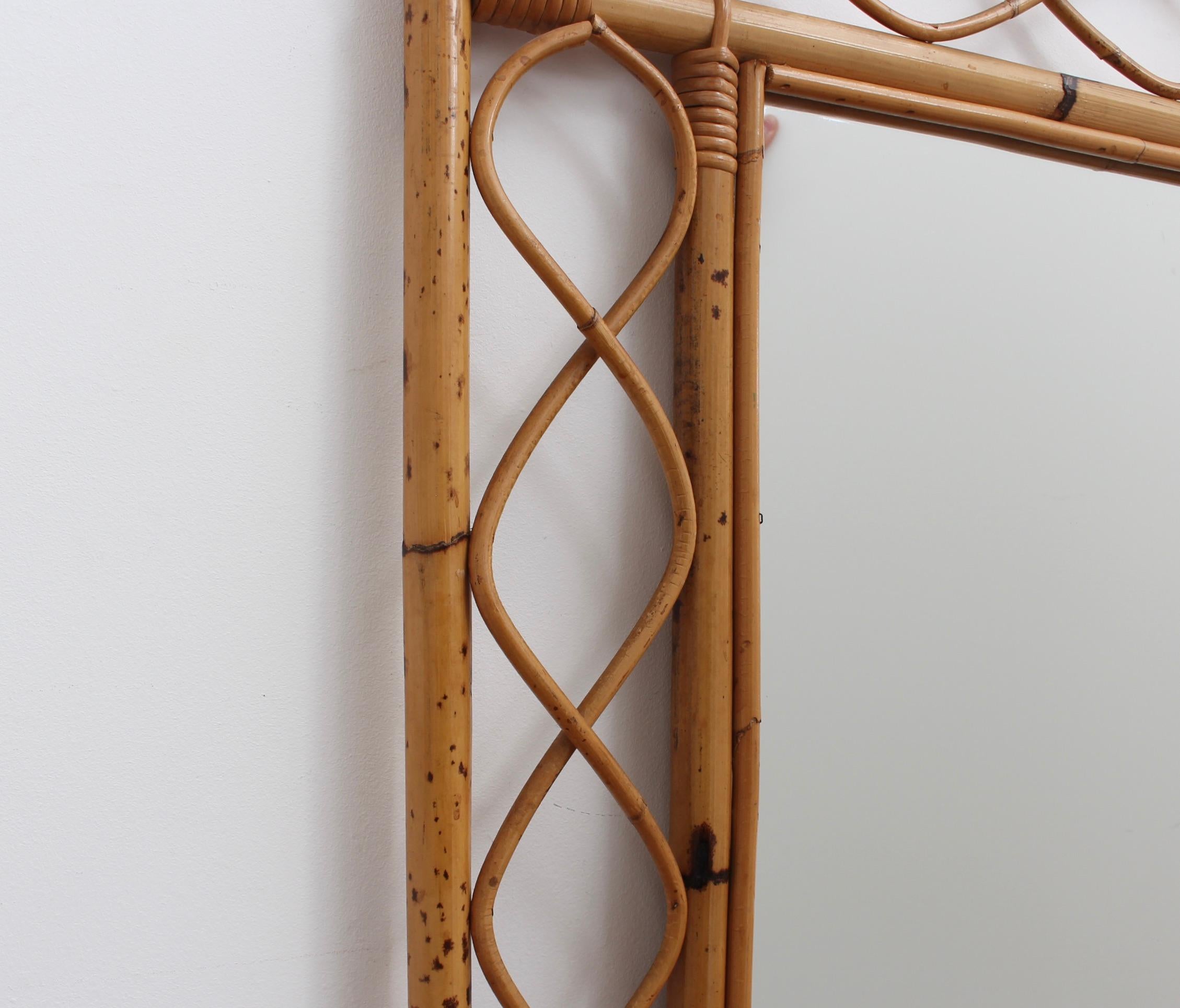 Vintage Rectangular French Rattan Wall Mirror 'circa 1960s' In Fair Condition In London, GB