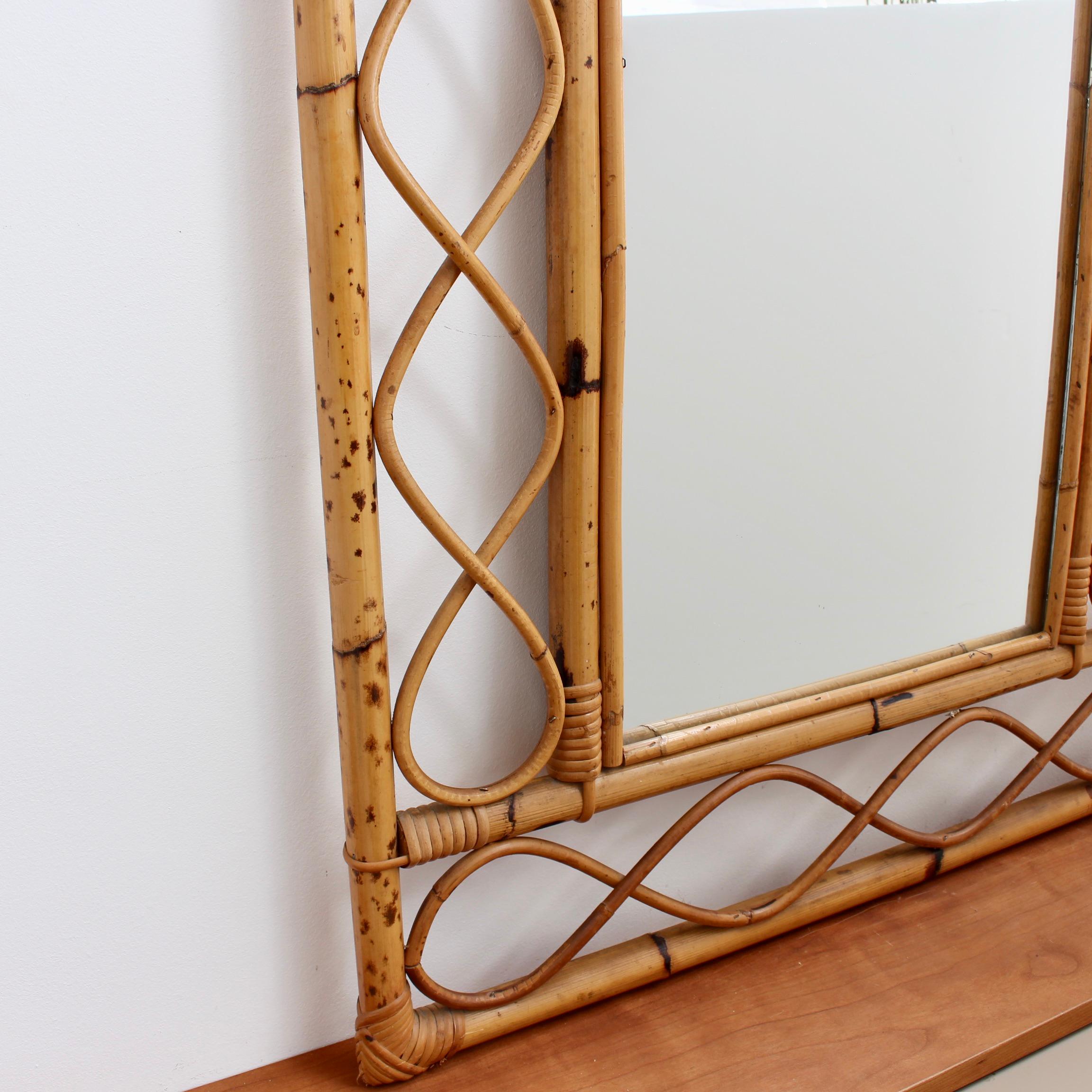 Mid-20th Century Vintage Rectangular French Rattan Wall Mirror 'circa 1960s'