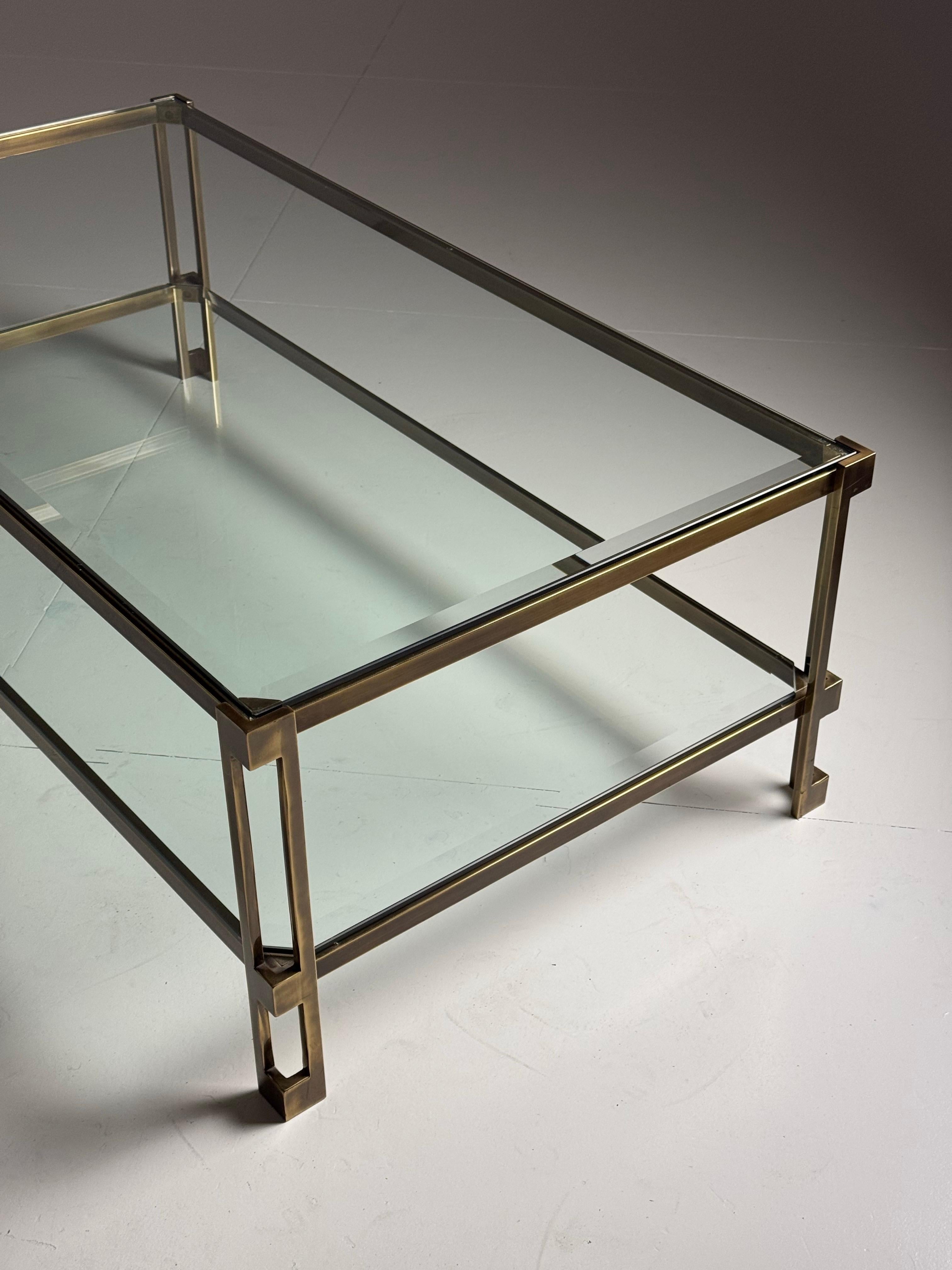 Brass Vintage Rectangular Glass Coffee Table For Sale
