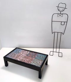 Vintage Rectangular Lacquered Beach Coffee Table with Colorful Plaster Relief