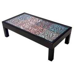 Vintage Rectangular Lacquered Beach Coffee Table with Colorful Plaster Relief