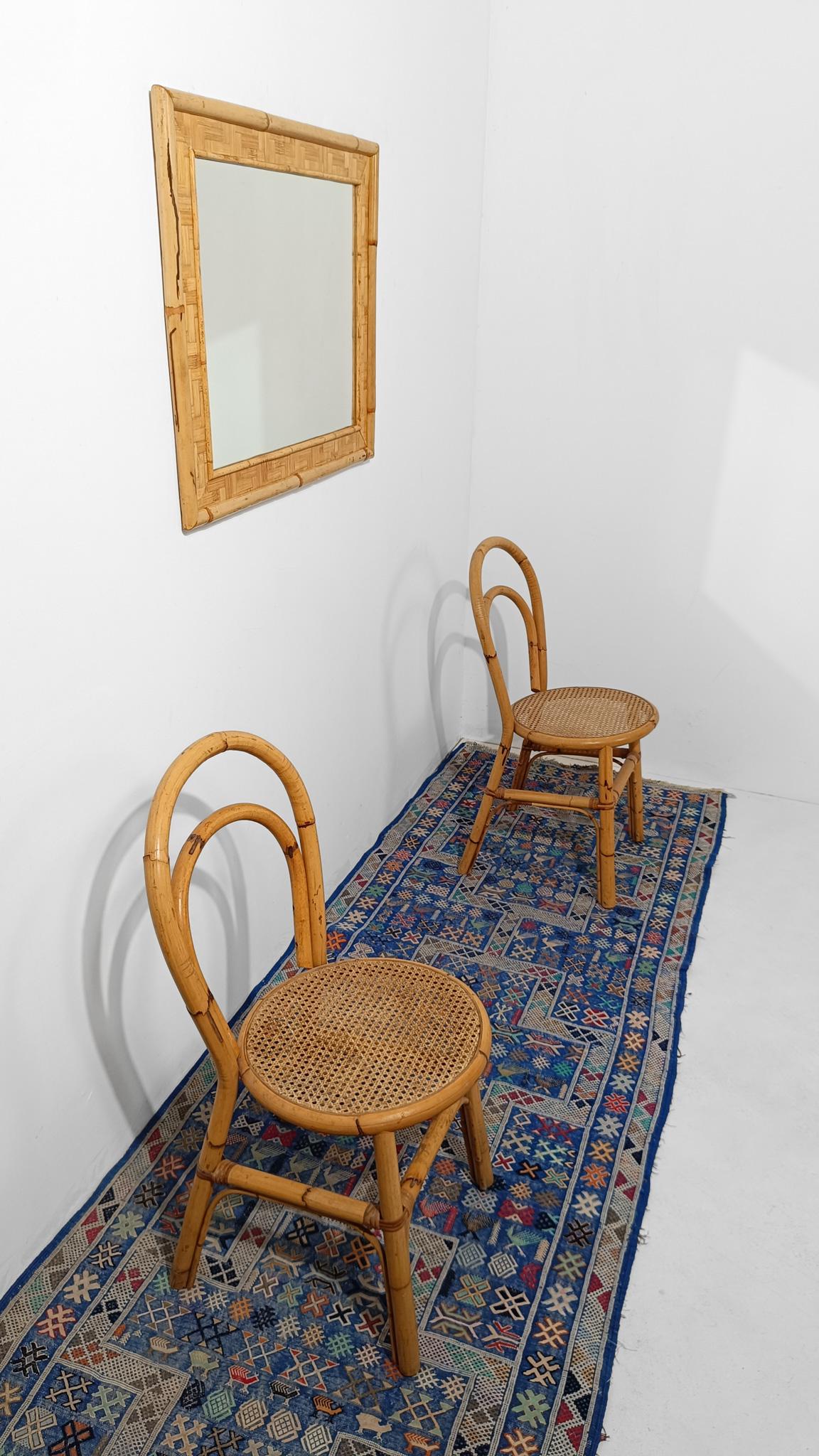 Vintage Rectangular Spiegel in Bambusrohr und Rattan Parketten, Italien 1970er (Moderne der Mitte des Jahrhunderts) im Angebot