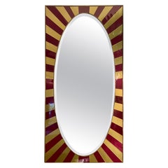 Vintage Rectangular Mirror with Gold and Burgundy Opaline Glass Frame, 1970s
