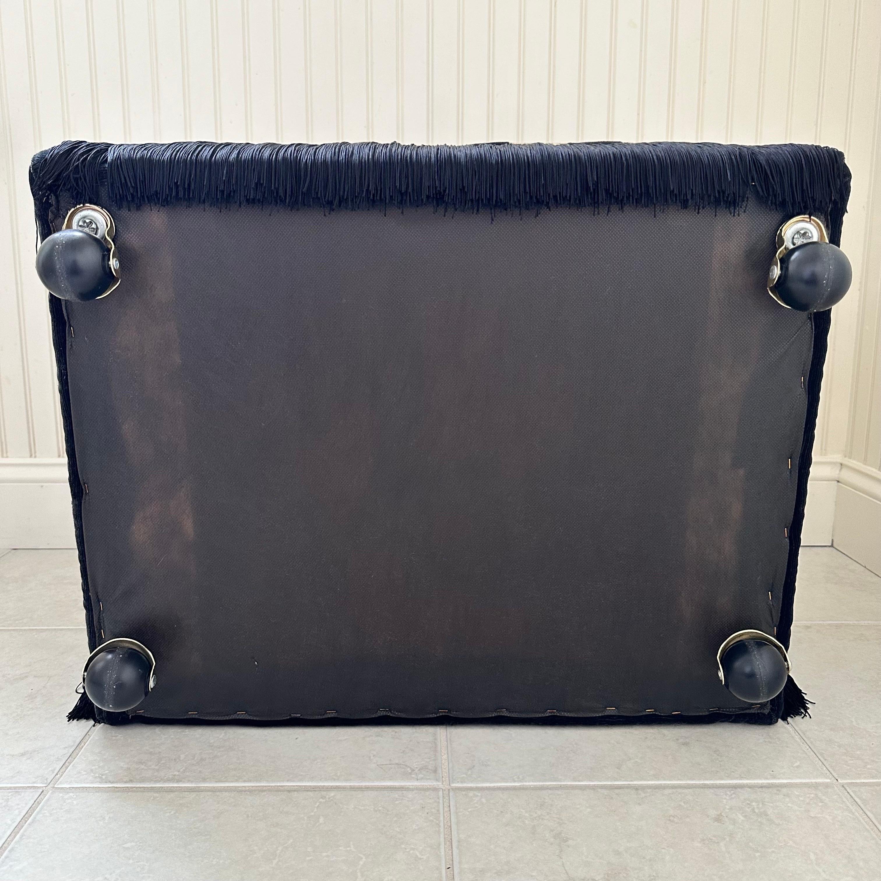 Vintage Rectangular Ottoman with Black Leopard Print Stripe Velvet and Fringe For Sale 5