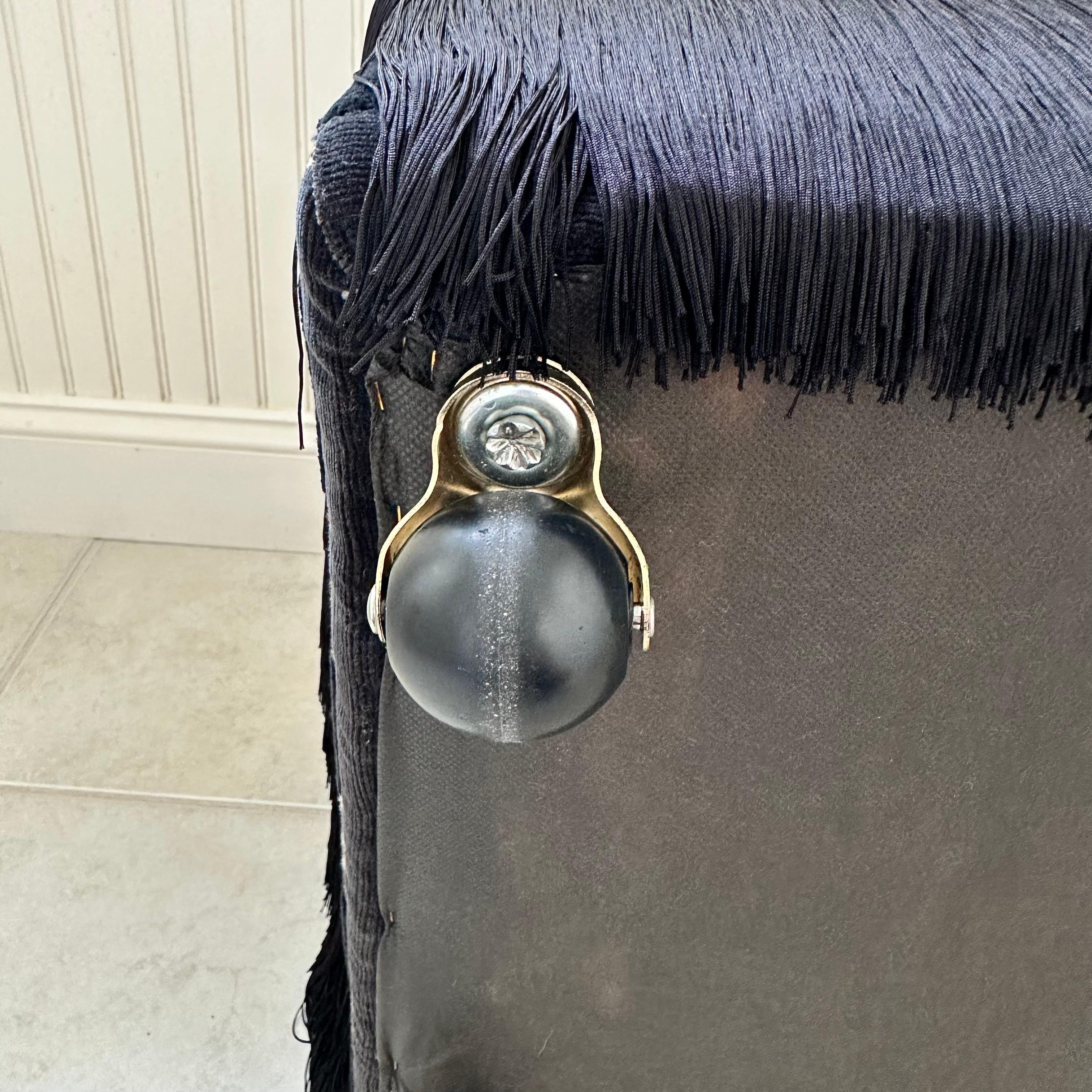 Vintage Rectangular Ottoman with Black Leopard Print Stripe Velvet and Fringe For Sale 6