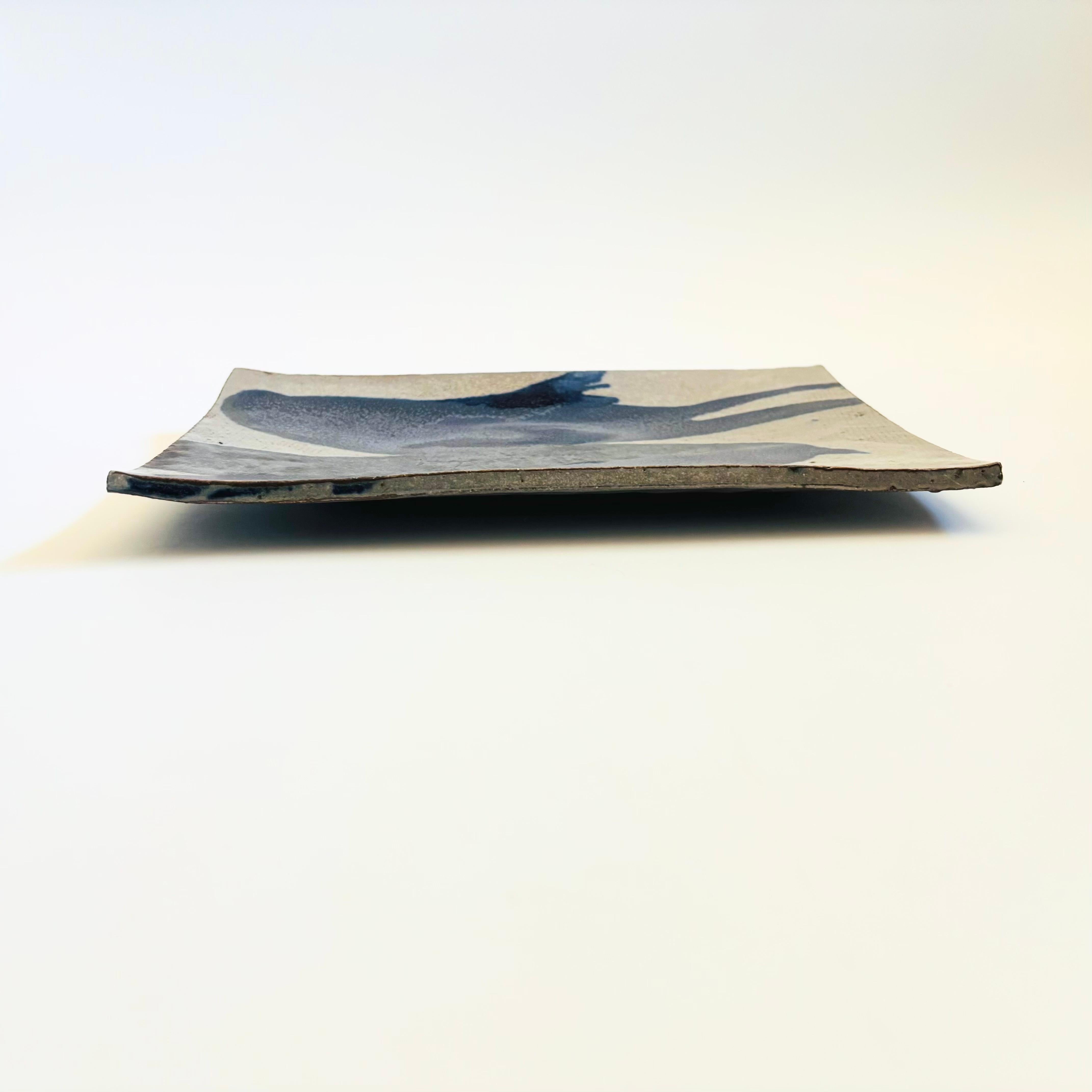Plateau rectangulaire vintage en poterie en vente 1