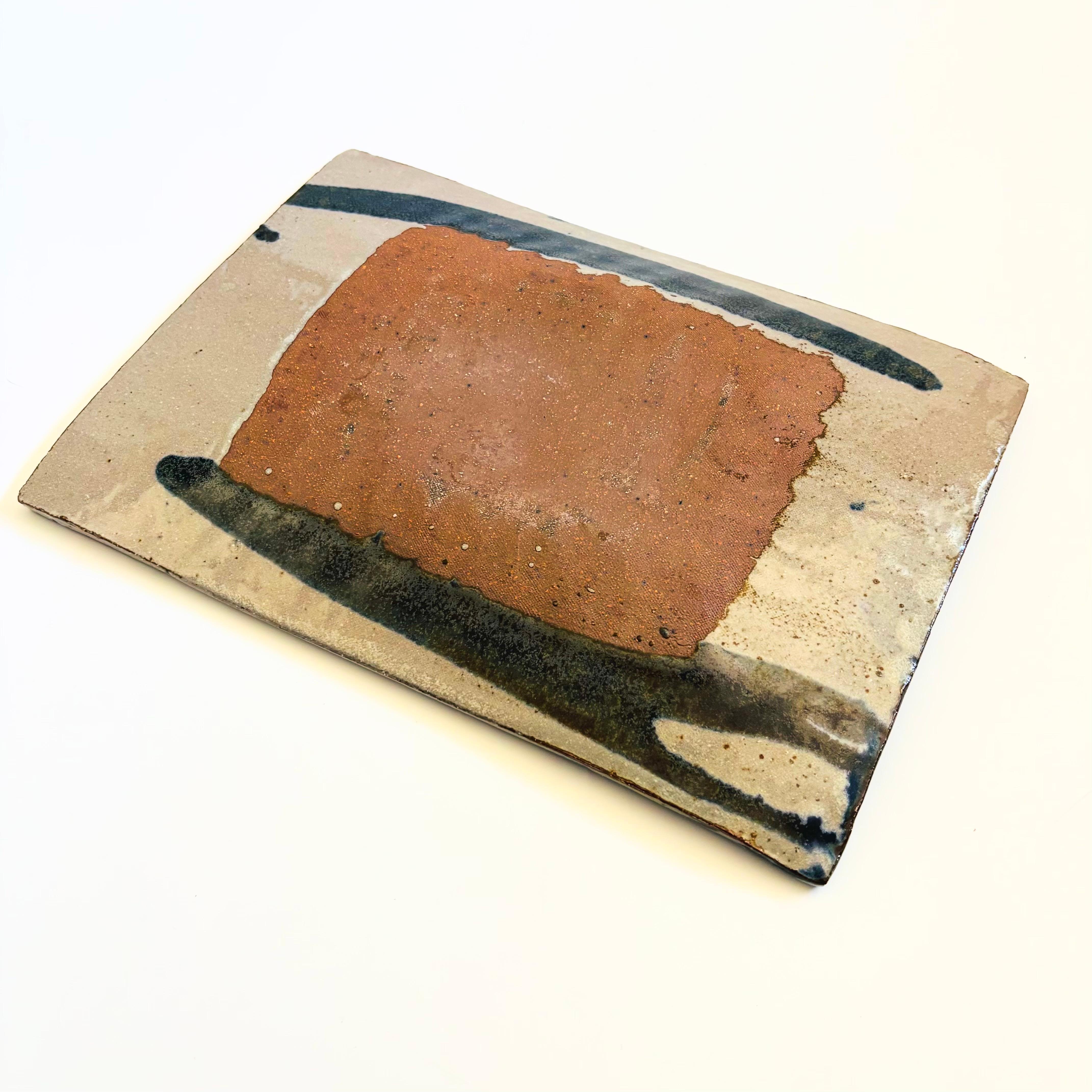 Plateau rectangulaire vintage en poterie en vente 2
