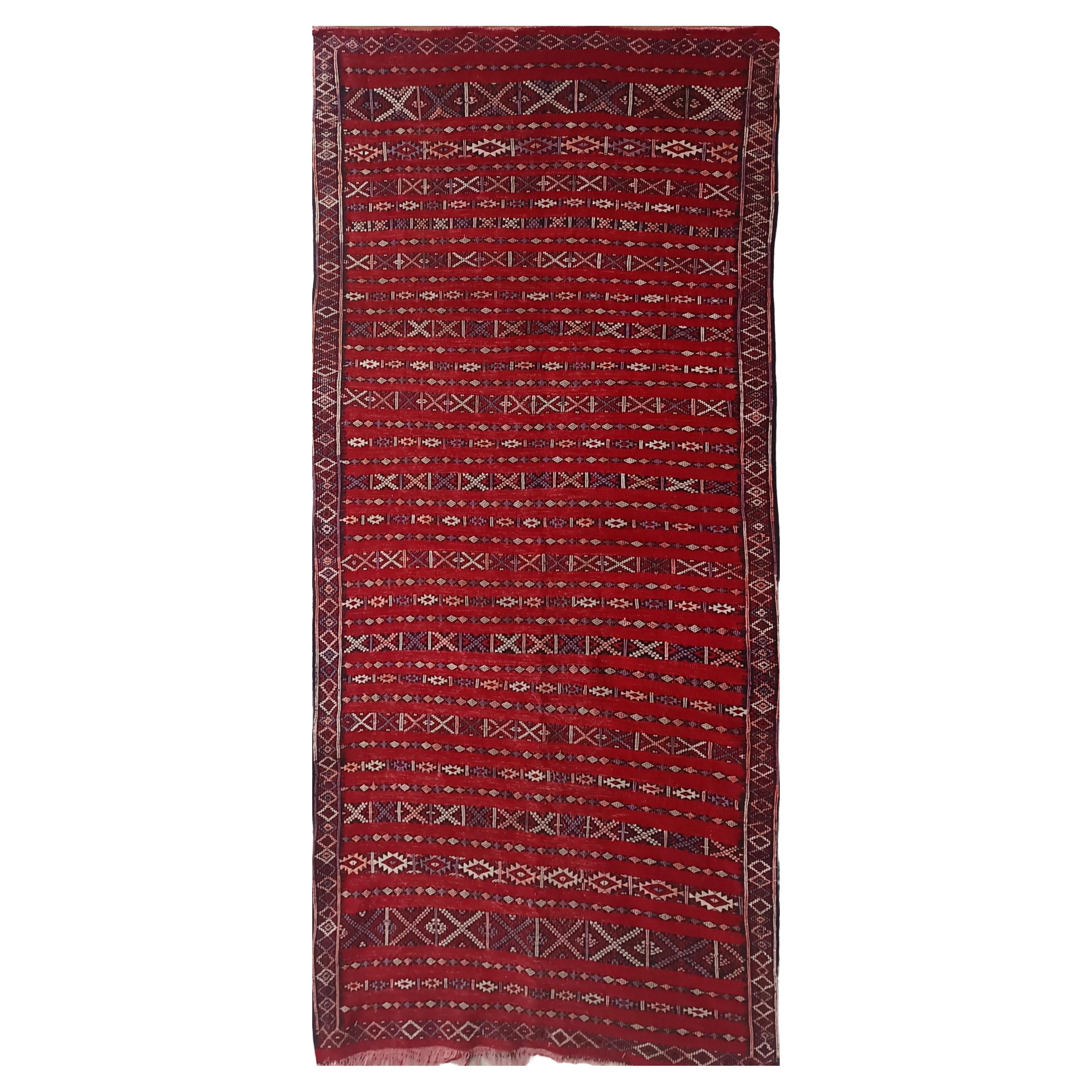 Alfombra Vintage Rectangular Roja de Lana Marroquí