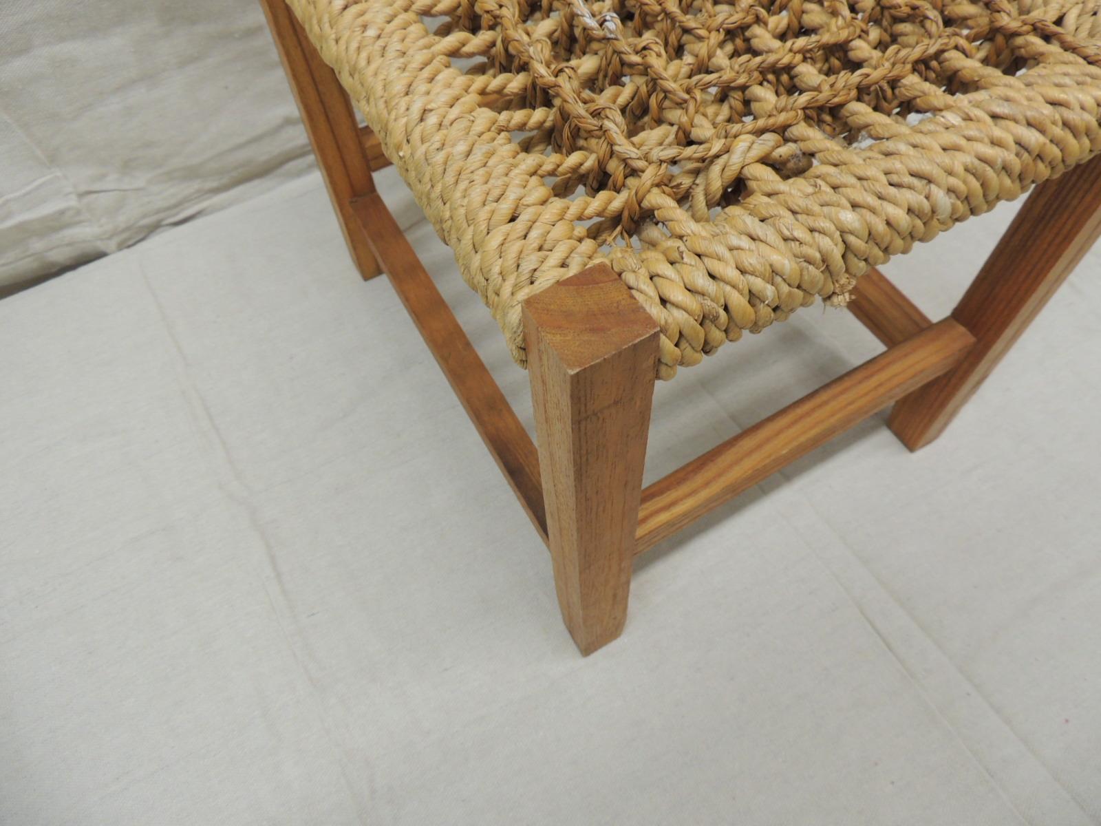 Bohemian Vintage Petite Rectangular Shaker Style Footstool with Seagrass Woven Seat