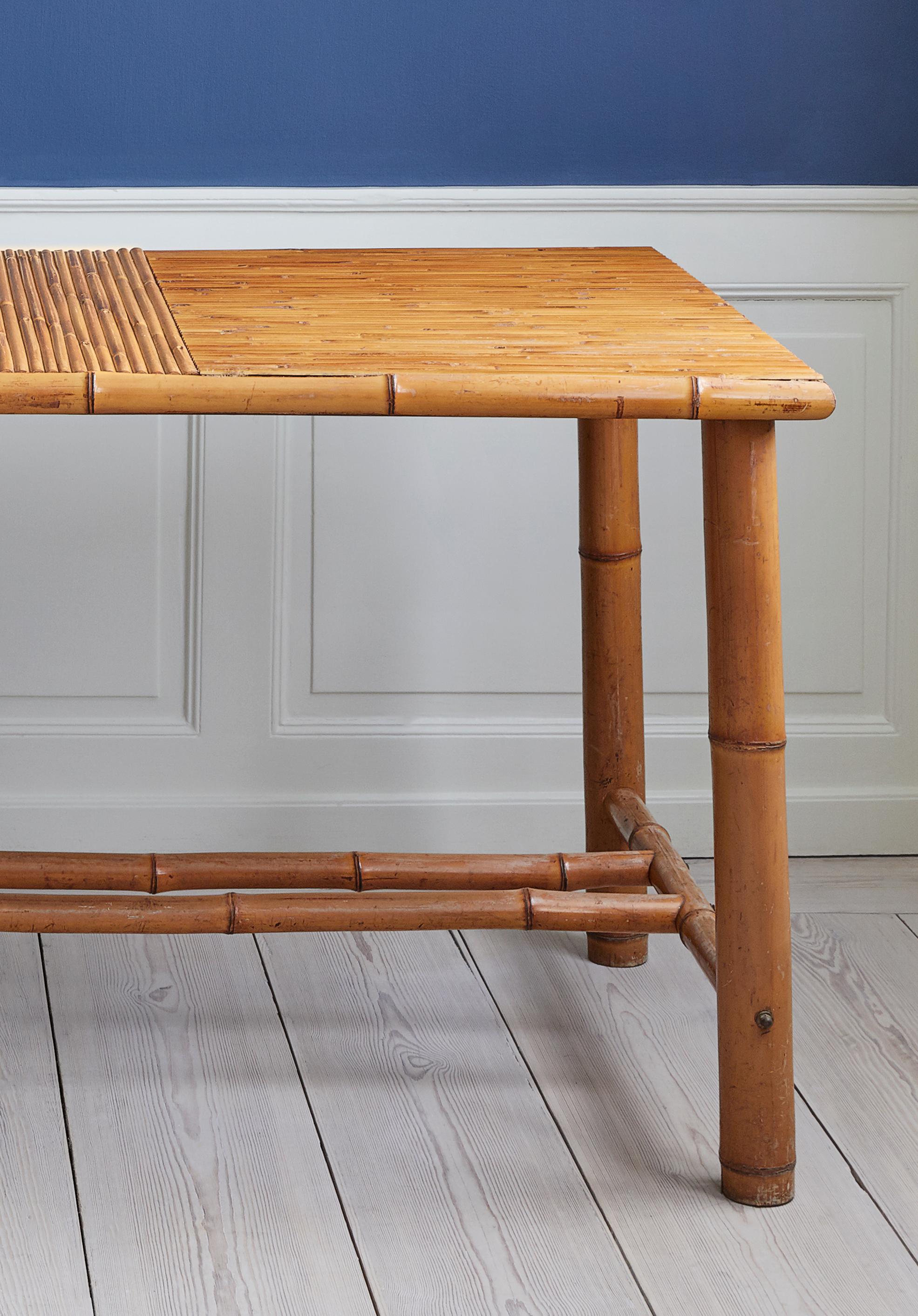 Vintage Rectangular Table in Bamboo with Brass Details, France, 1960's In Good Condition In Copenhagen K, DK