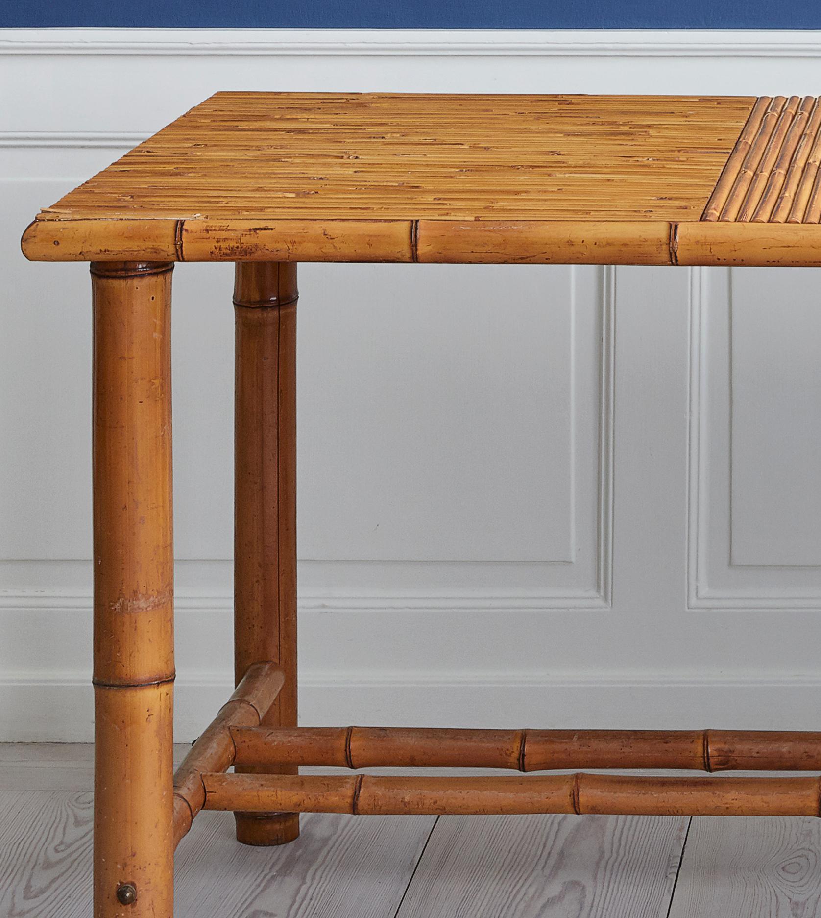 Mid-20th Century Vintage Rectangular Table in Bamboo with Brass Details, France, 1960's