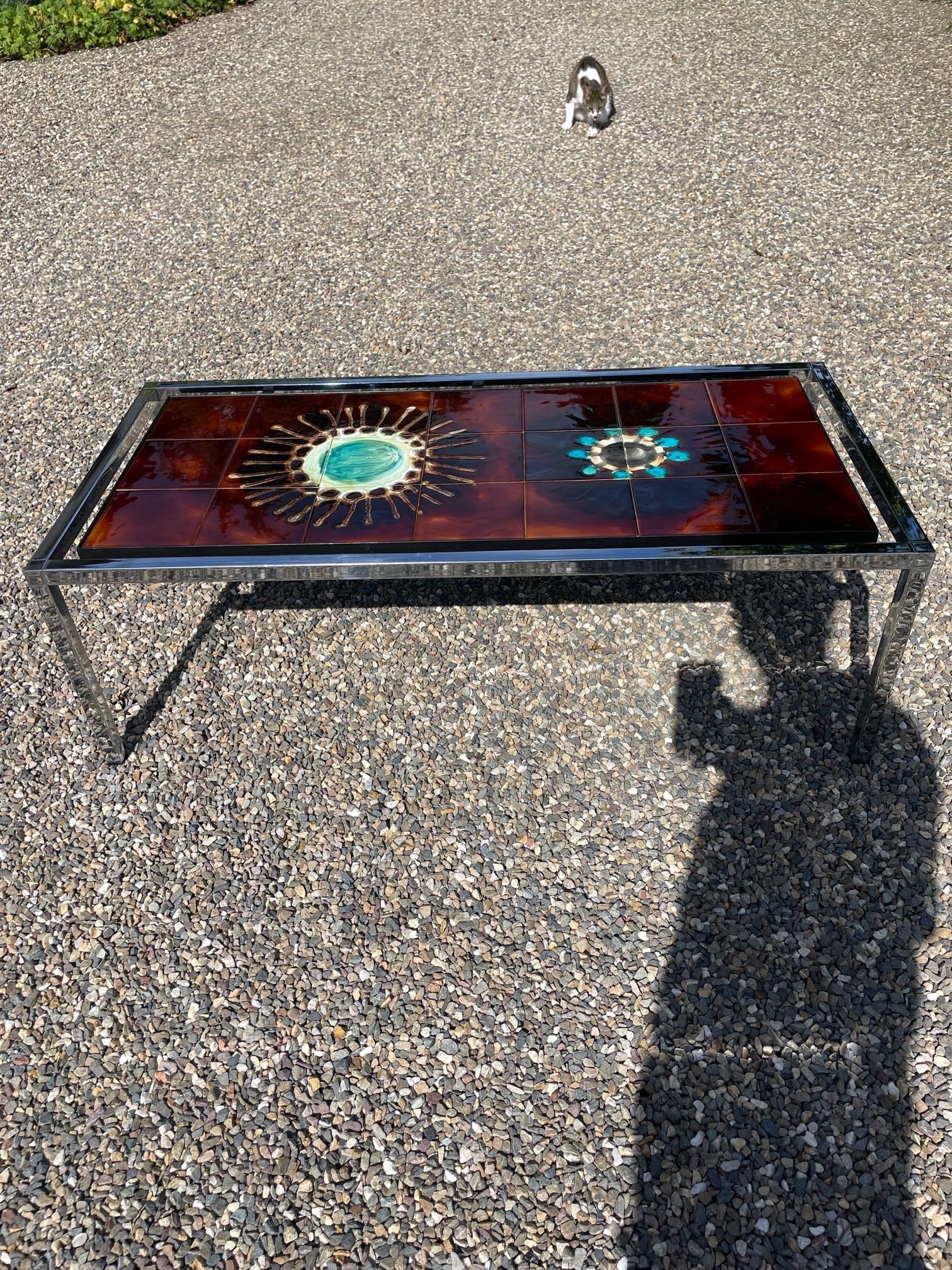 Vintage Rectangular tiled coffee table - Juliette Belarti Unique brutalist table For Sale 5