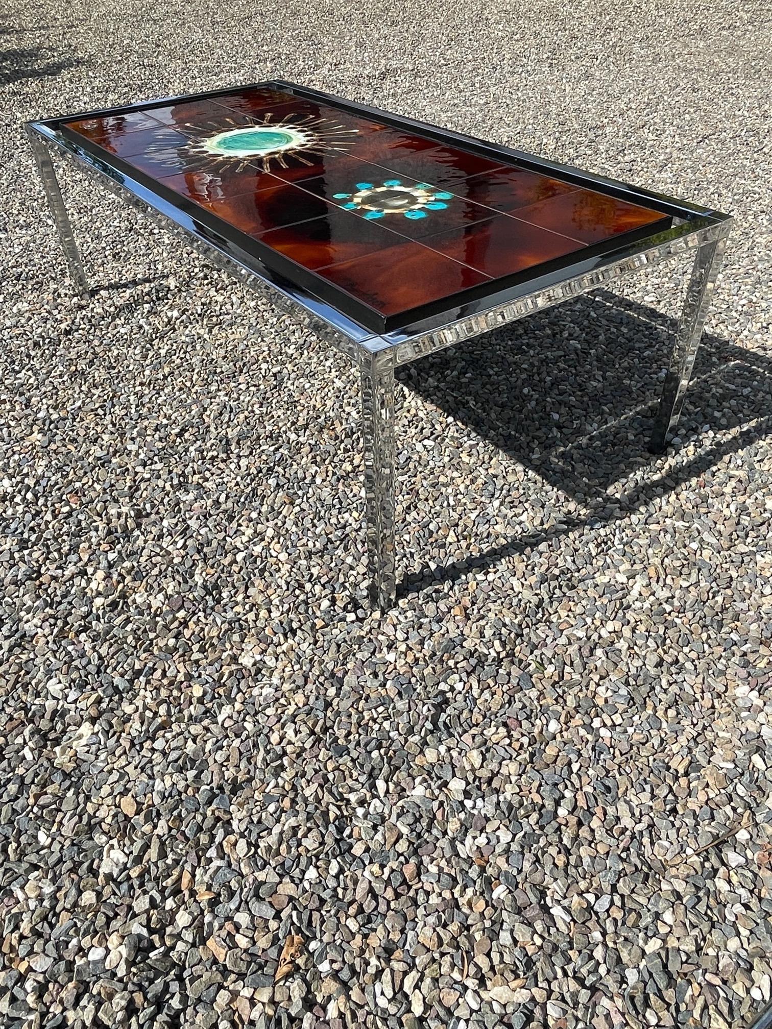 Mid-Century Modern Vintage Rectangular tiled coffee table - Juliette Belarti Unique brutalist table For Sale