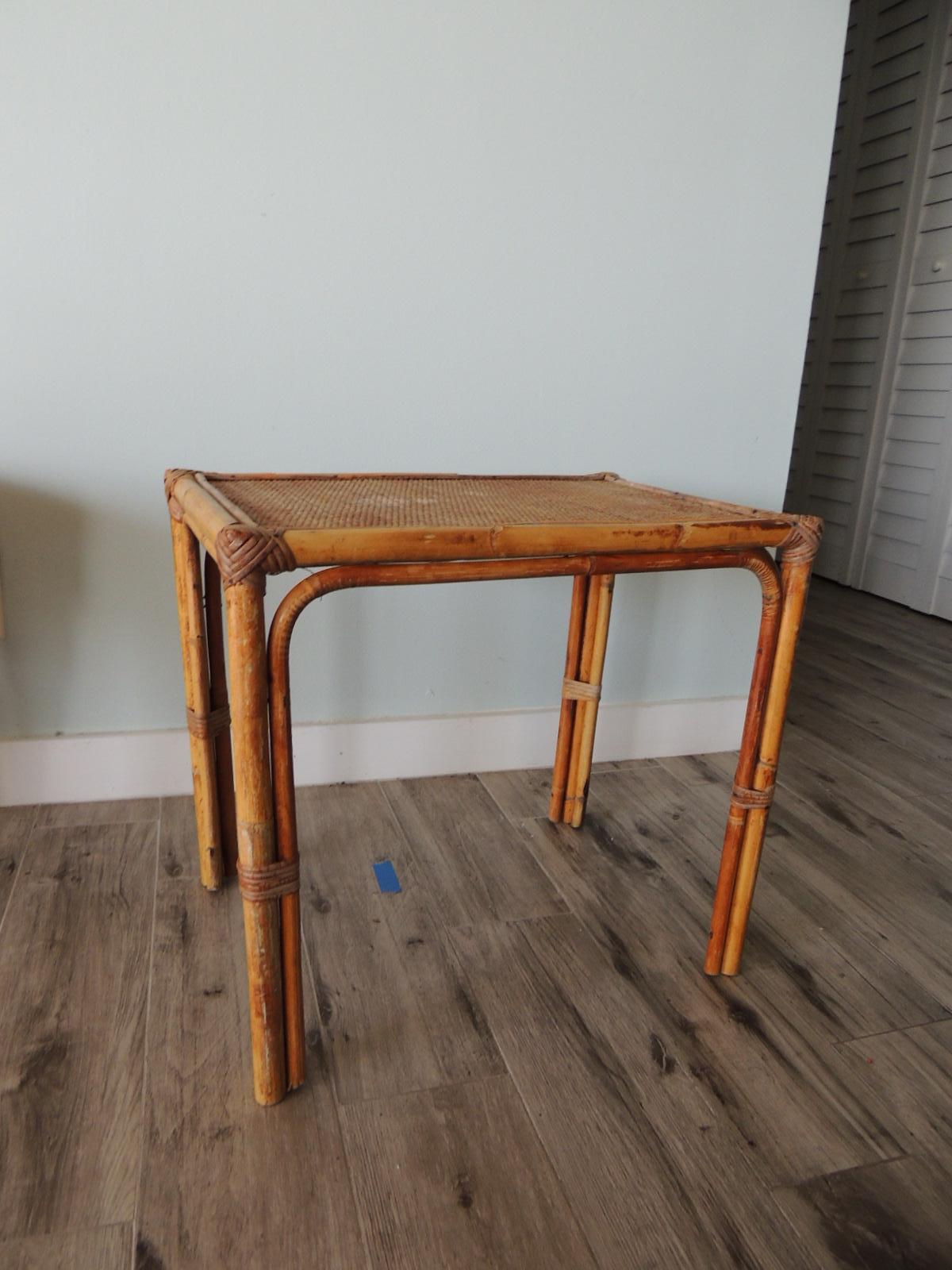 Vintage Rectangular Weathered Bamboo Side Table For Sale at 1stDibs