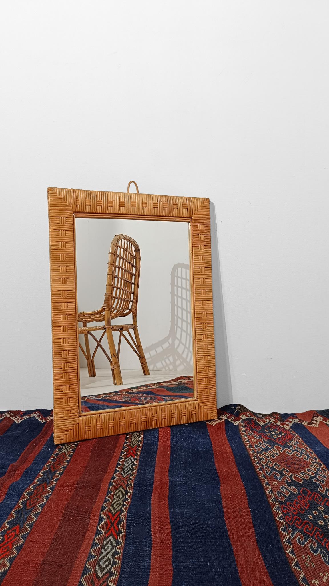 Vintage Rechteckiger Spiegel aus geflochtenem Rattan und Weide im Art Deco Stil im Angebot 5