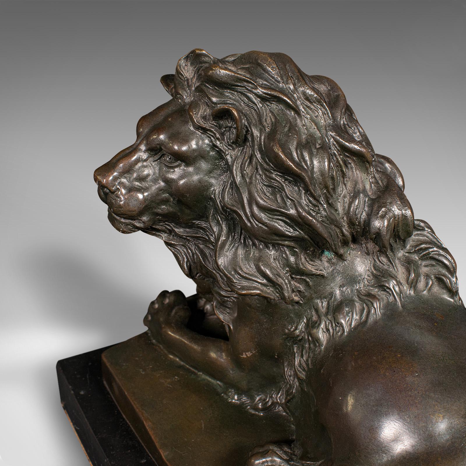 Vintage Recumbent Lion Figure, Continental, Bronze Animal Sculpture, After Barye For Sale 5