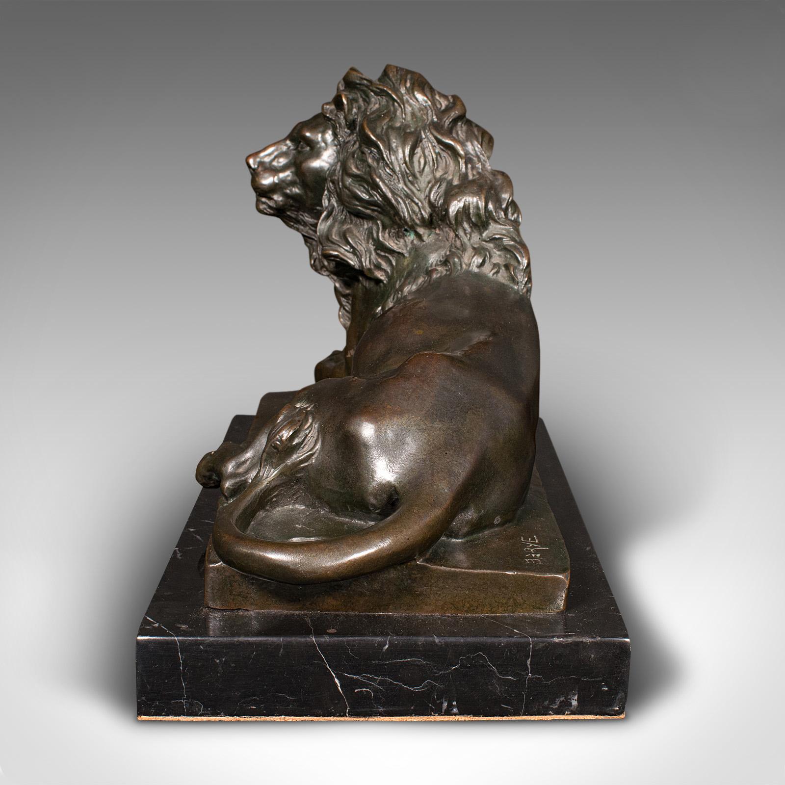 Vintage Recumbent Lion Figure, Continental, Bronze Animal Sculpture, After Barye In Good Condition For Sale In Hele, Devon, GB
