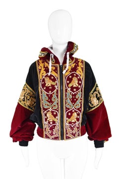 Red and Black Velvet Asian Gold Dragon Vintage Embroidered Bomber Jacket, 1980s