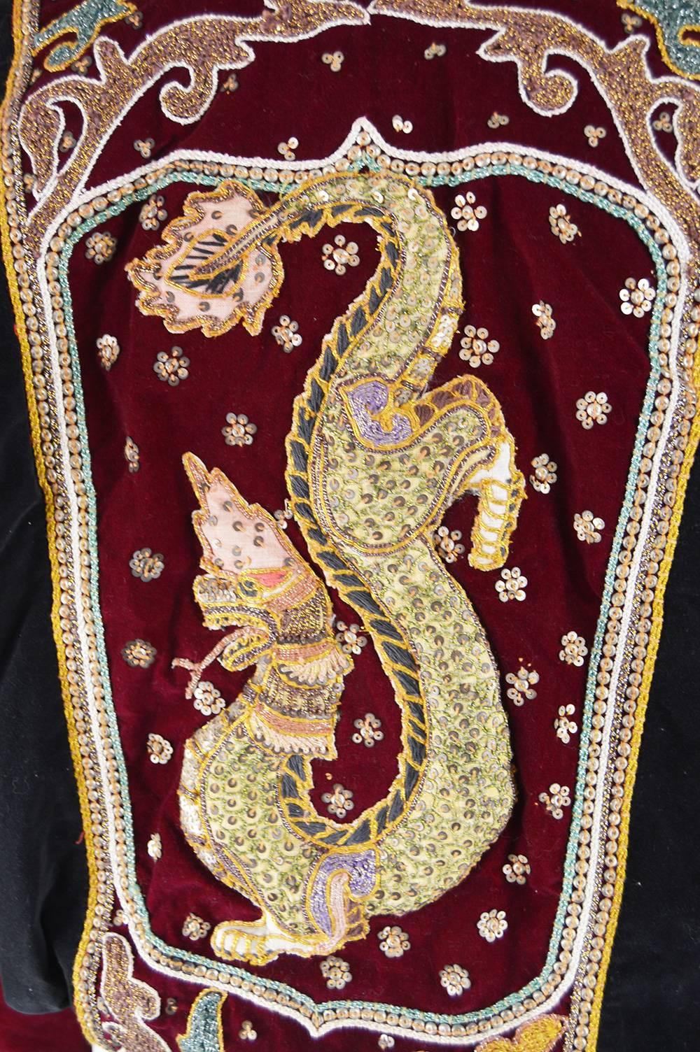 Red and Black Velvet Asian Gold Dragon Vintage Embroidered Bomber Jacket, 1980s  2