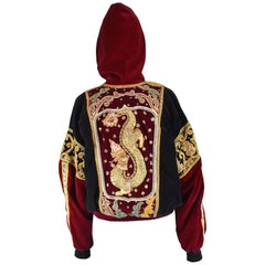Red and Black Velvet Asian Gold Dragon Vintage Embroidered Bomber Jacket, 1980s 