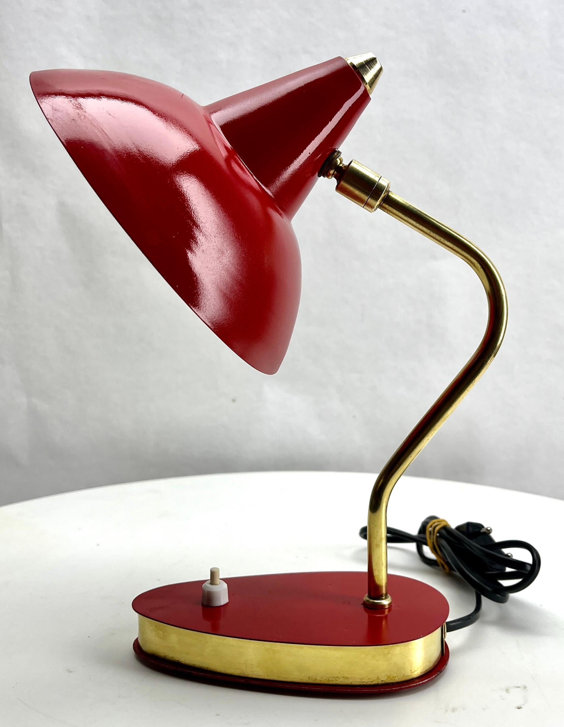 Italian Vintage Red Adjustable Desk/Side Table Lamp  1950s For Sale