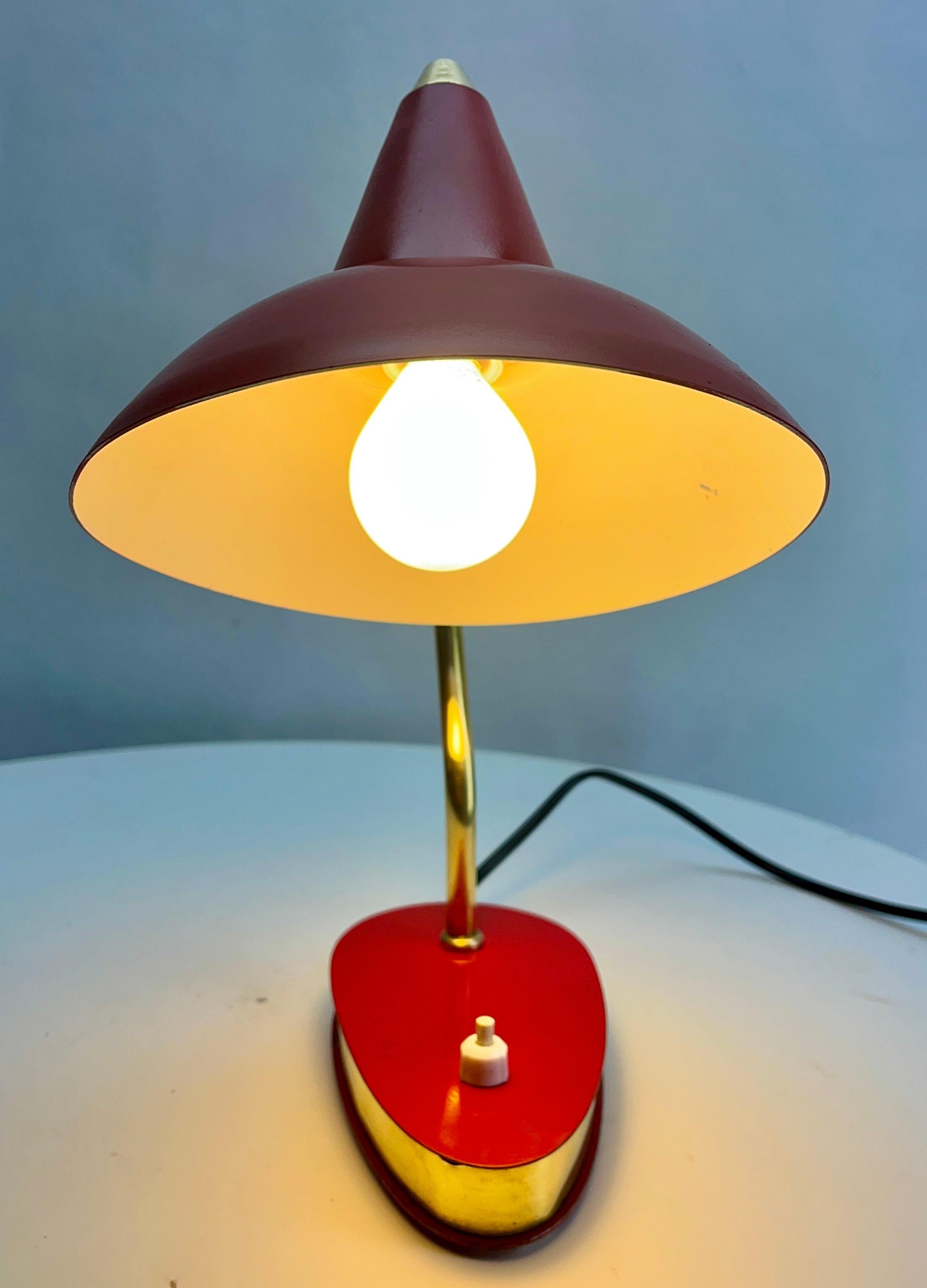 Machine-Made Vintage Red Adjustable Desk/Side Table Lamp  1950s For Sale