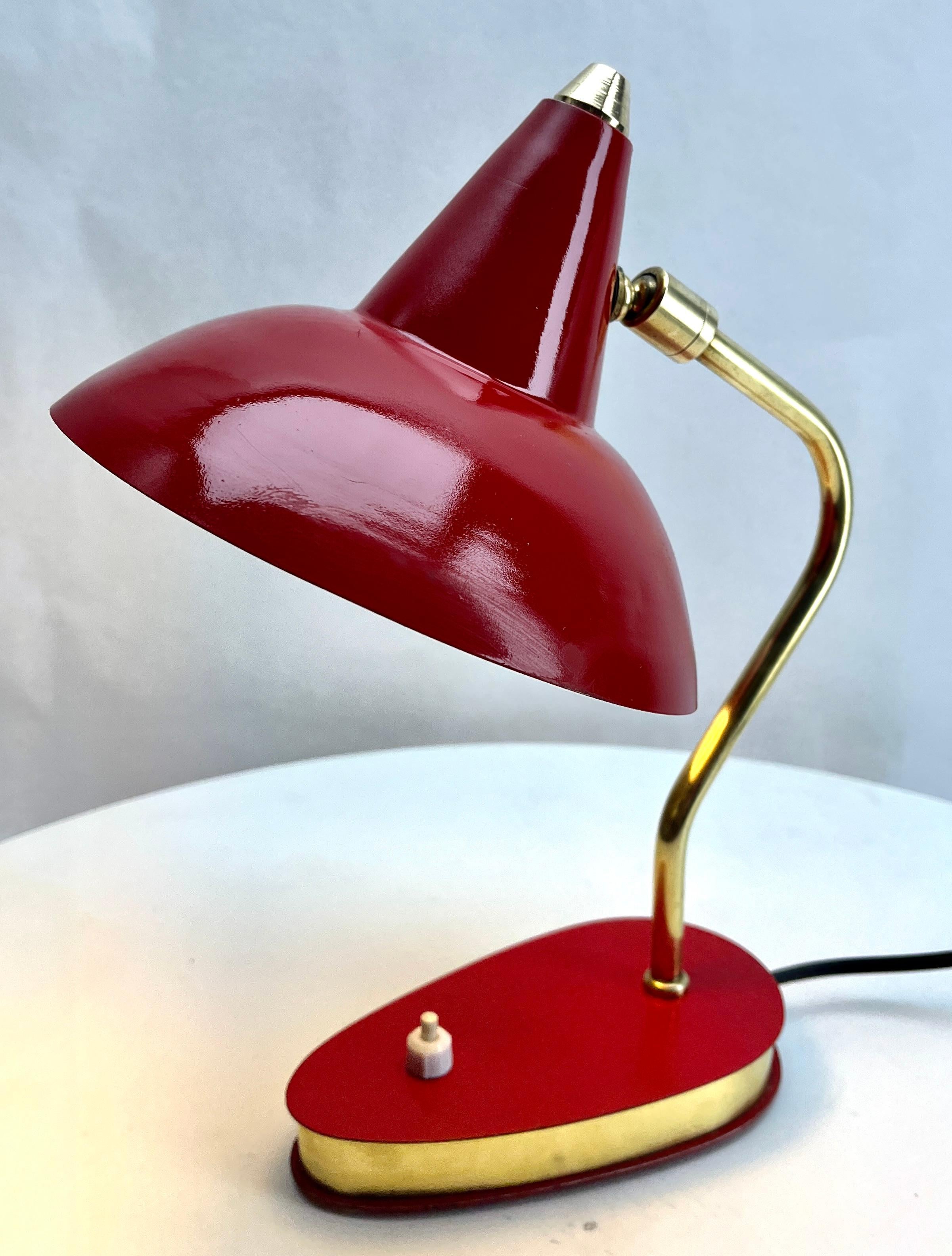 Mid-20th Century Vintage Red Adjustable Desk/Side Table Lamp  1950s For Sale