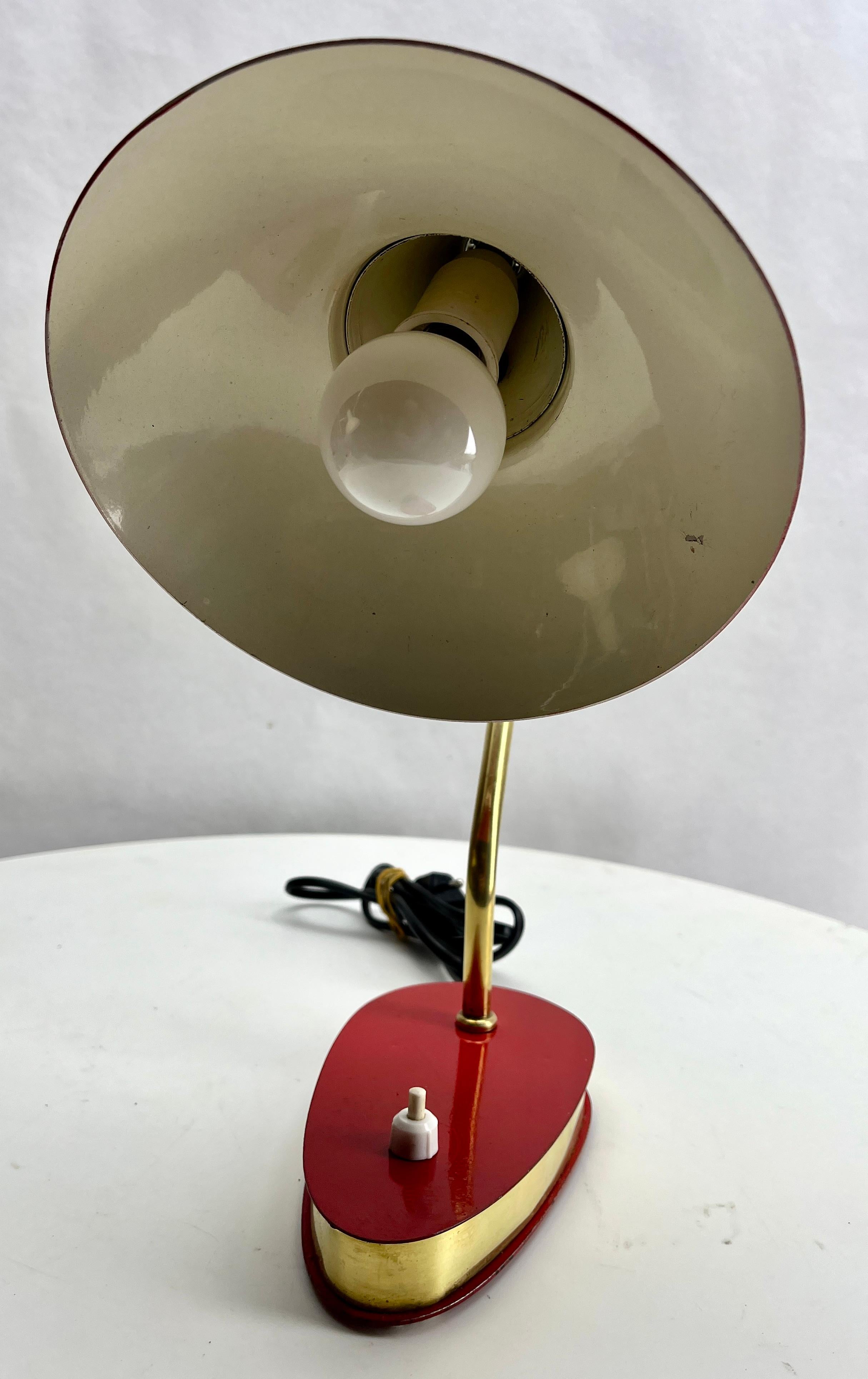 Metal Vintage Red Adjustable Desk/Side Table Lamp  1950s For Sale