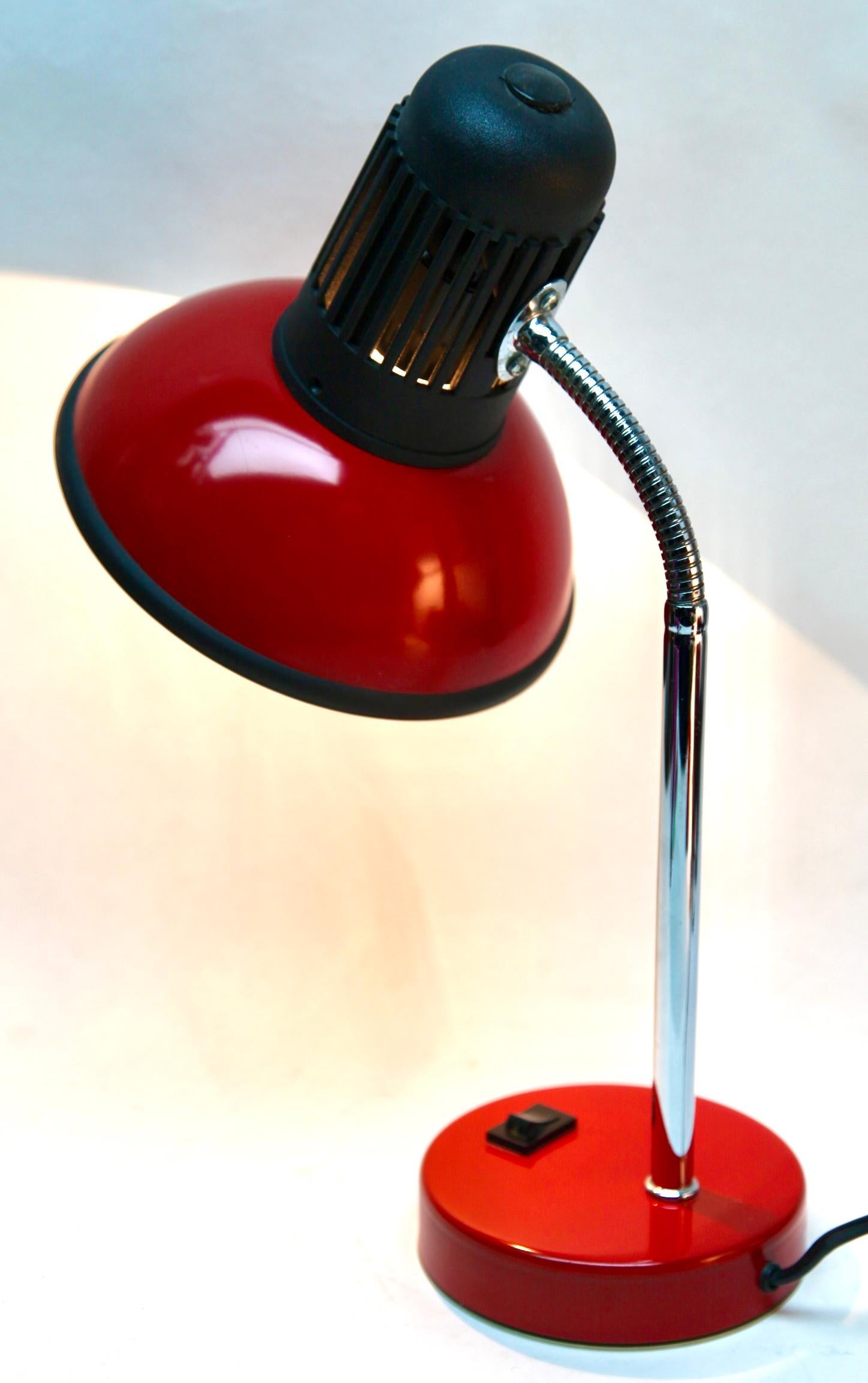 Mid-Century Modern Vintage Red Adjustable Desk/Side Table Lamp by Massive Whit Label, 1970s For Sale