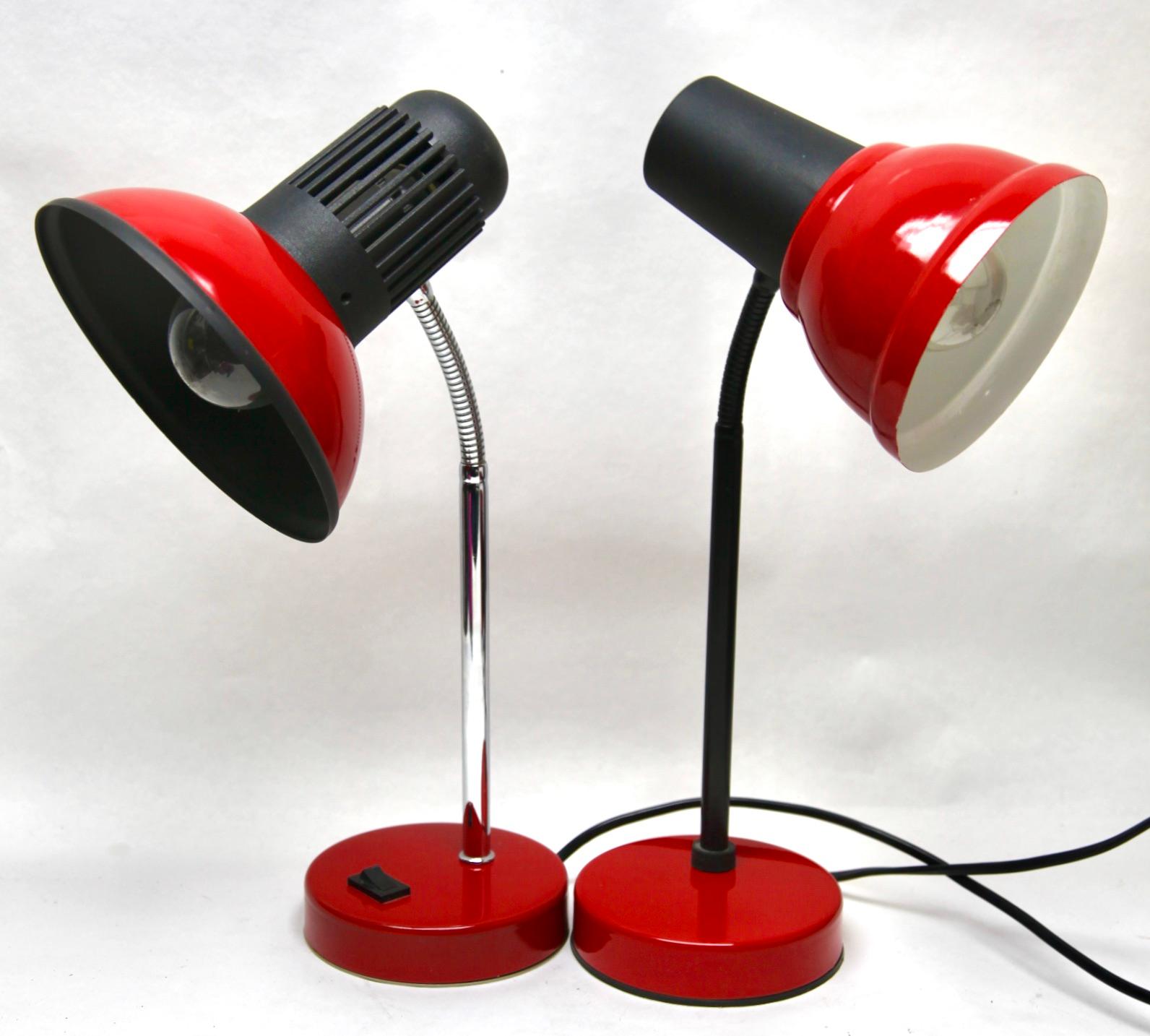 Late 20th Century Vintage Red Adjustable Desk/Side Table Lamp by Massive Whit Label, 1970s For Sale