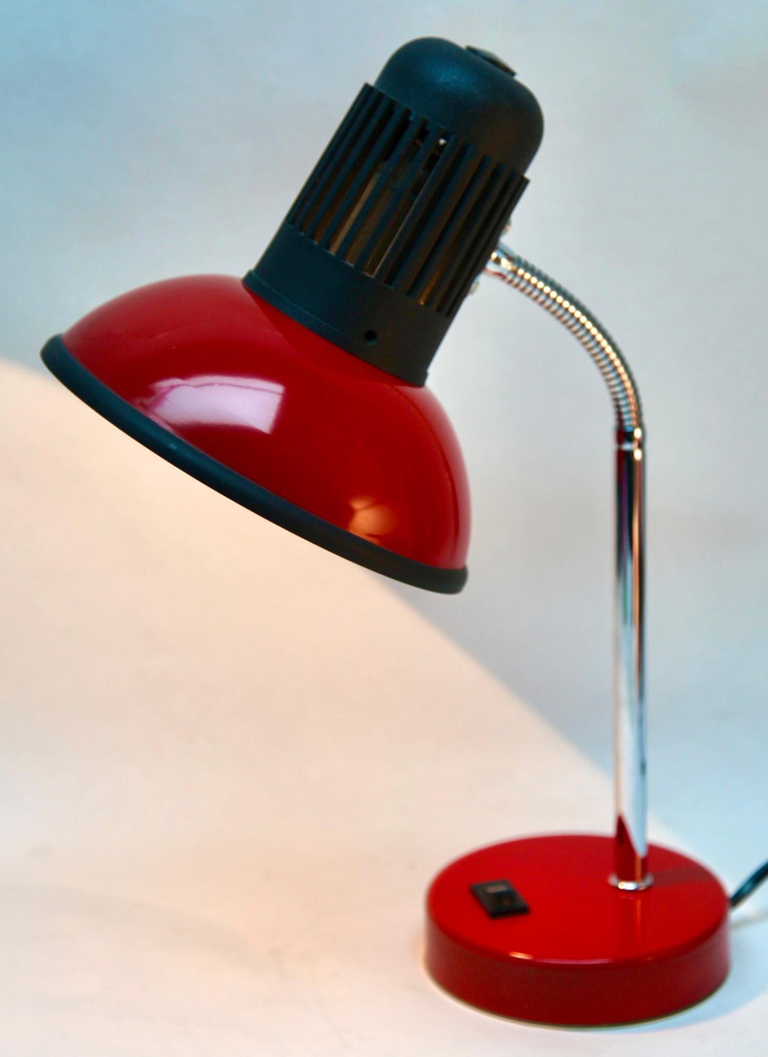 Metal Vintage Red Adjustable Desk/Side Table Lamp by Massive Whit Label, 1970s For Sale