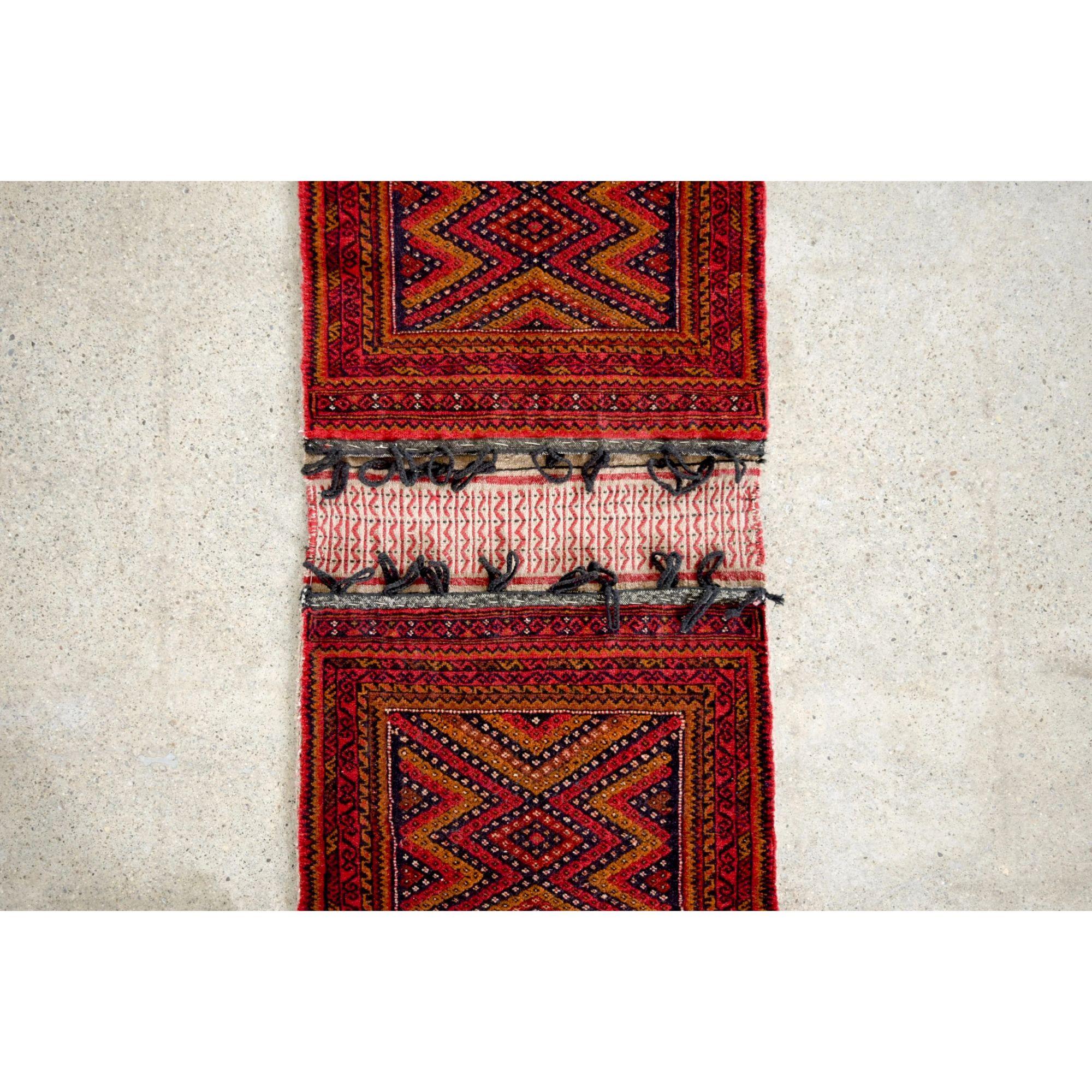 Vintage Red Afghan Baluchistan Tribal Saddlebag Wool Rug For Sale 5
