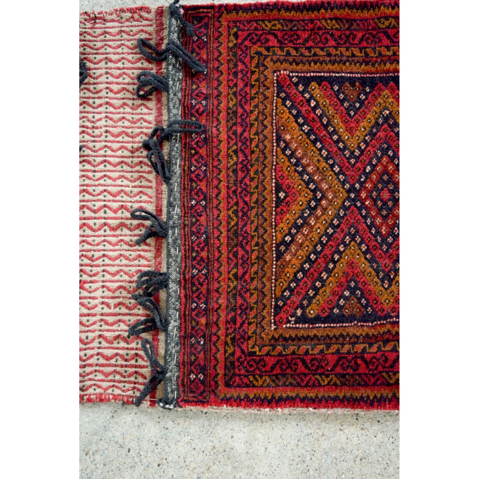 Vintage Red Afghan Baluchistan Tribal Saddlebag Wool Rug For Sale 6