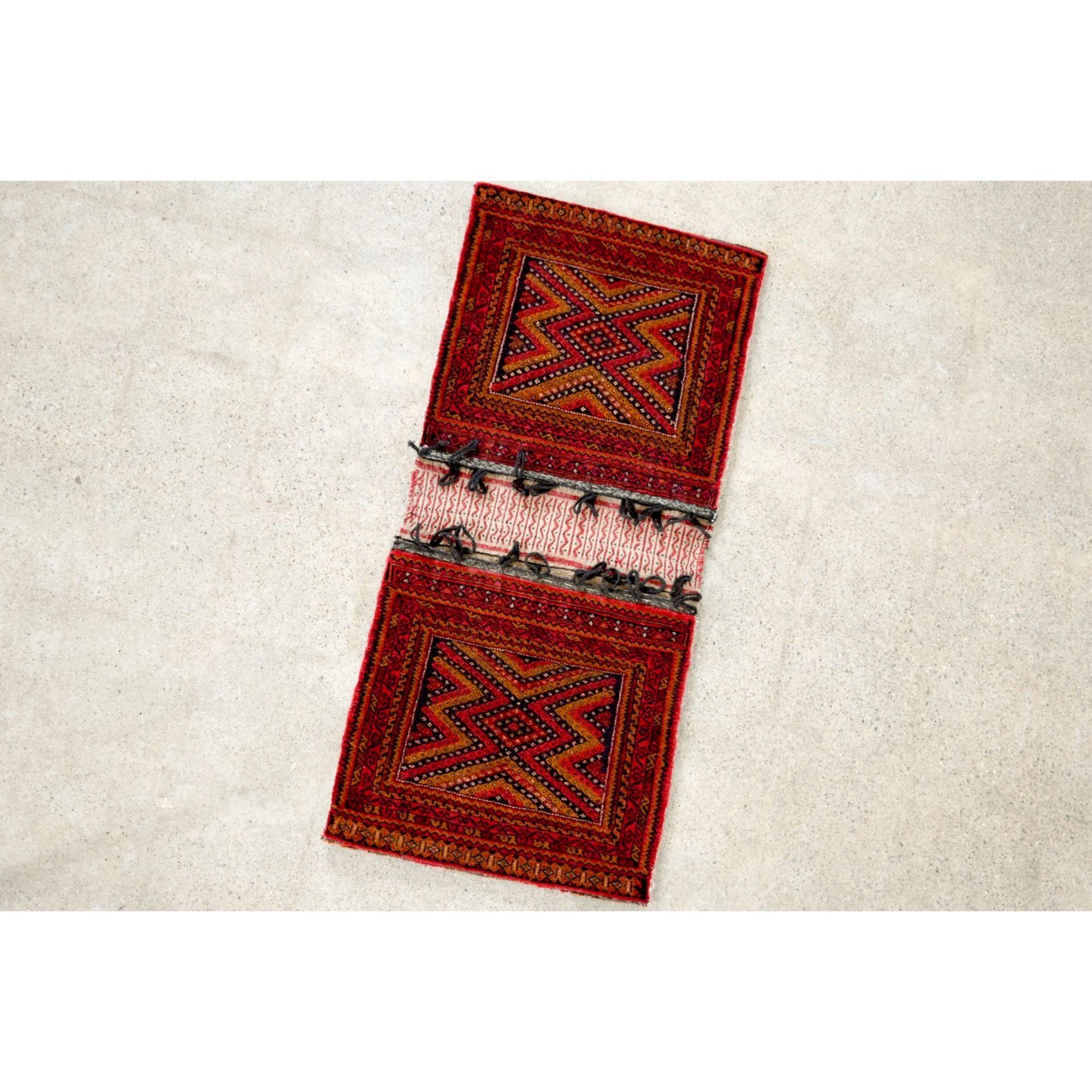 Vintage Red Afghan Baluchistan Tribal Saddlebag Wool Rug In Good Condition For Sale In Detroit, MI
