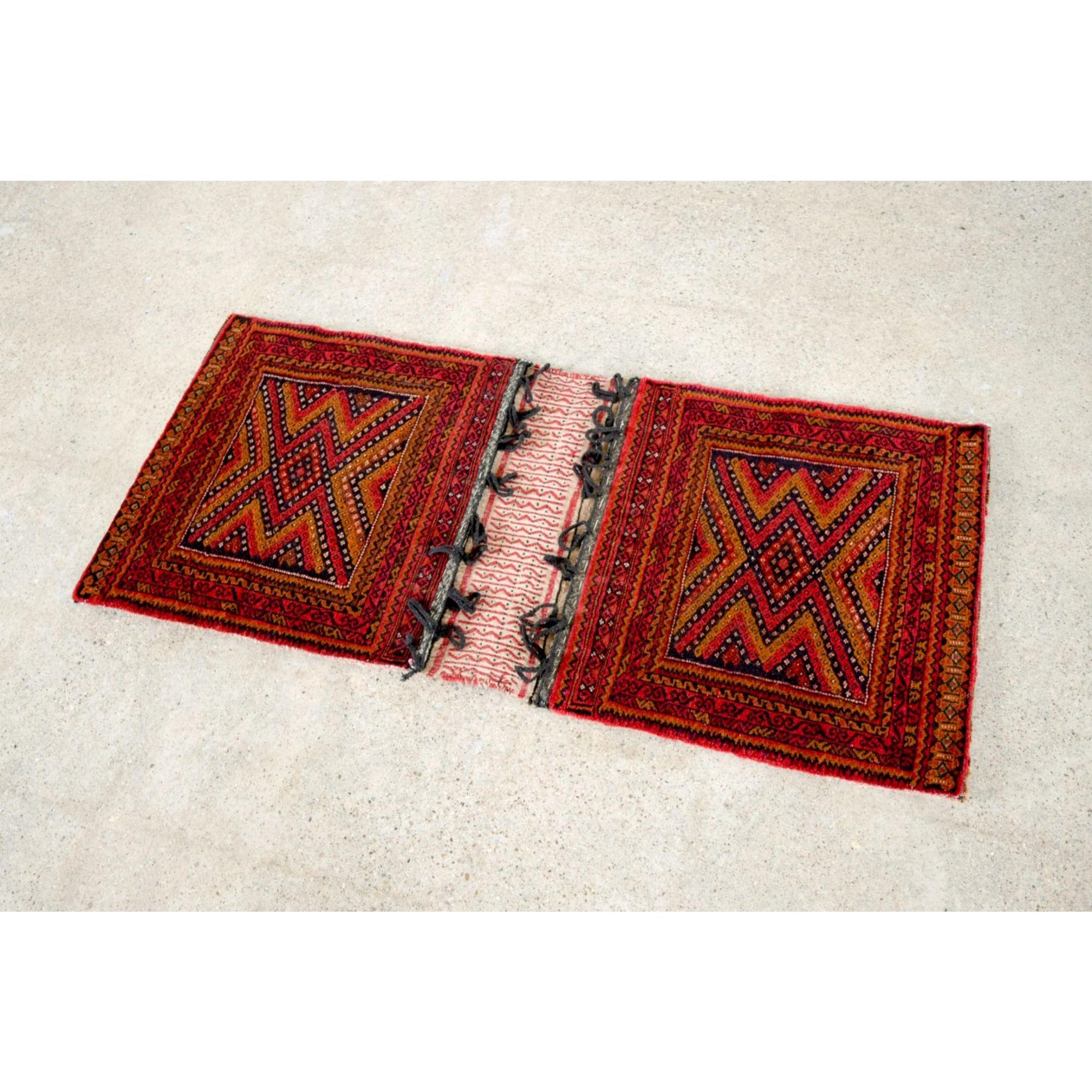 Vintage Red Afghan Baluchistan Tribal Saddlebag Wool Rug For Sale 1
