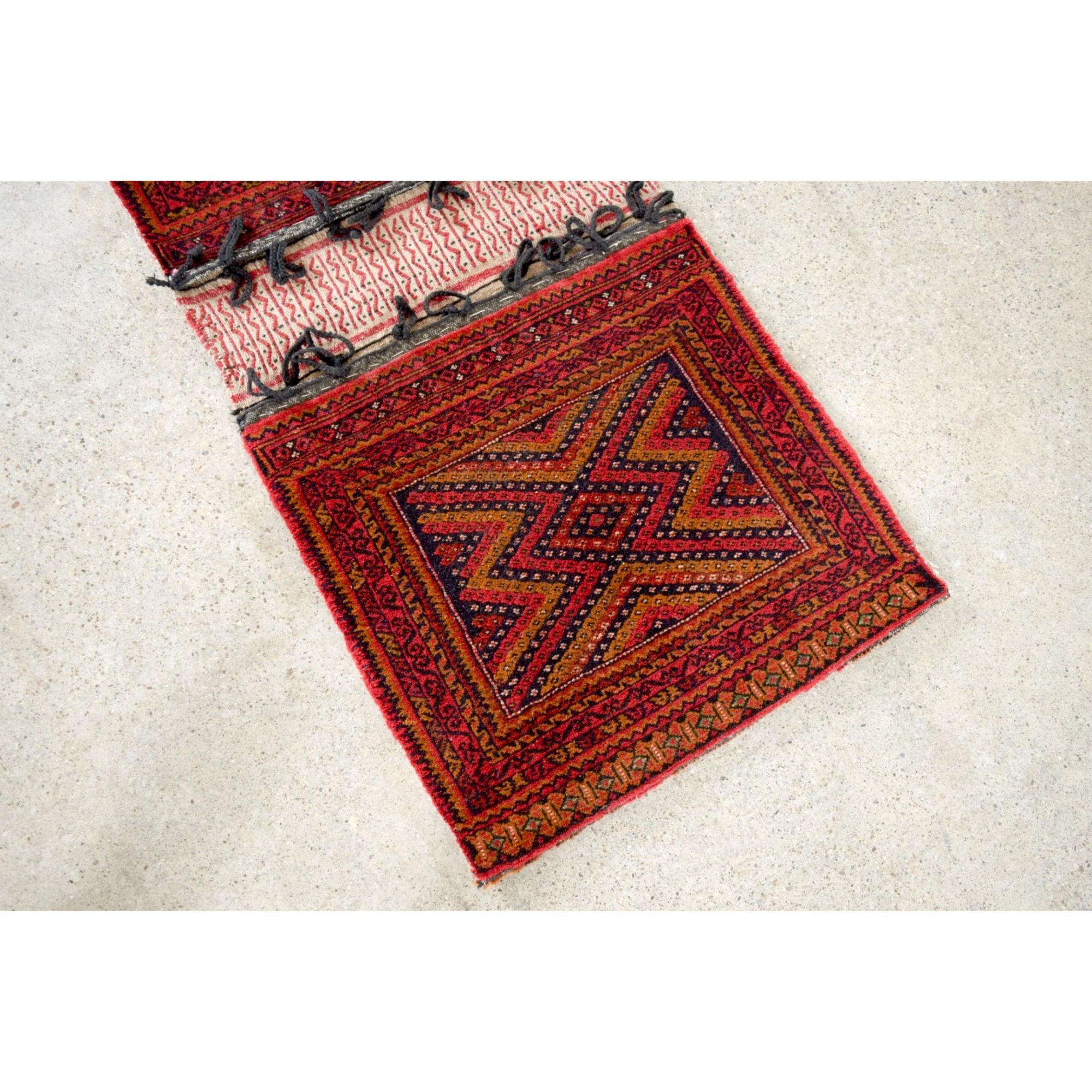 Vintage Red Afghan Baluchistan Tribal Saddlebag Wool Rug For Sale 3
