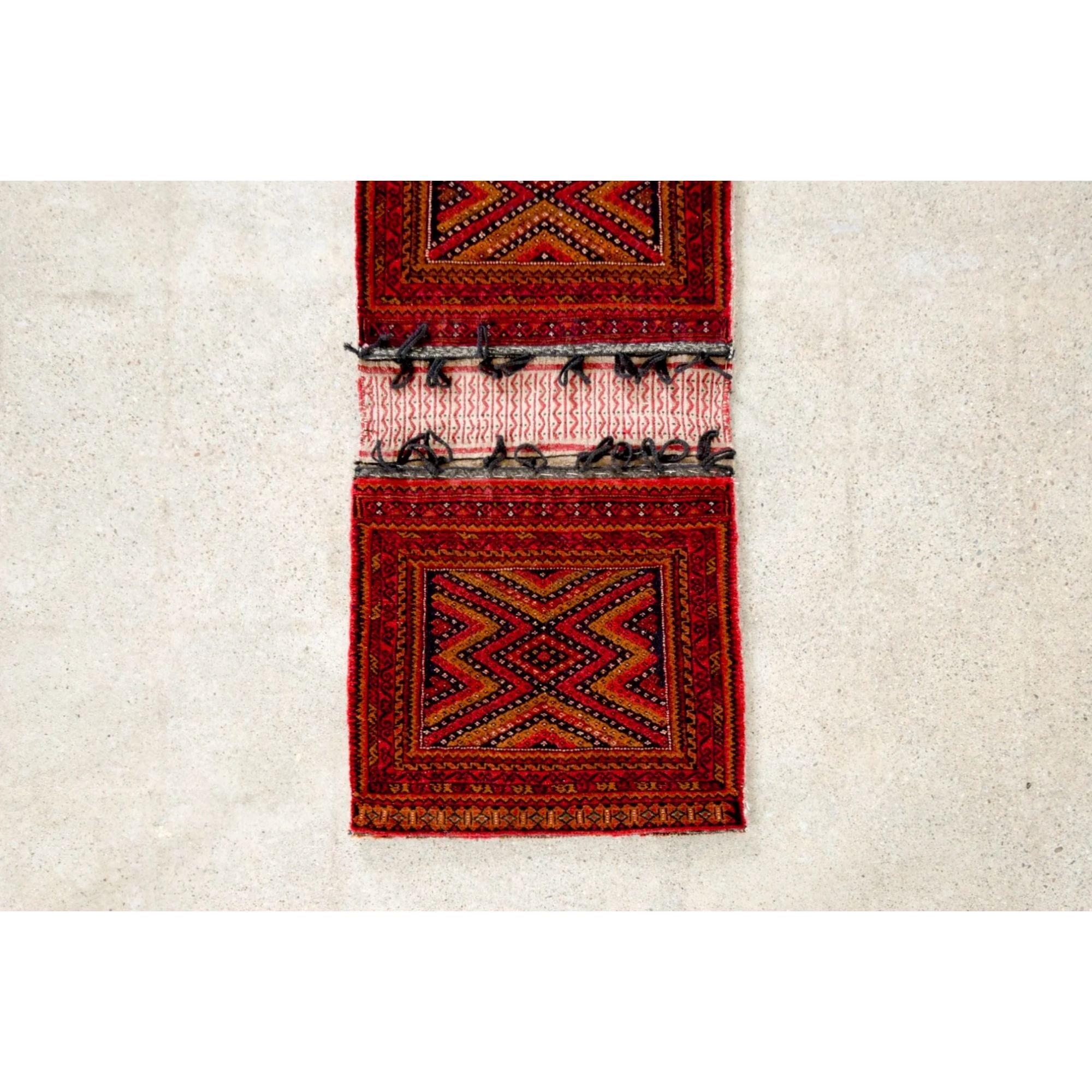 Vintage Red Afghan Baluchistan Tribal Saddlebag Wool Rug For Sale 4