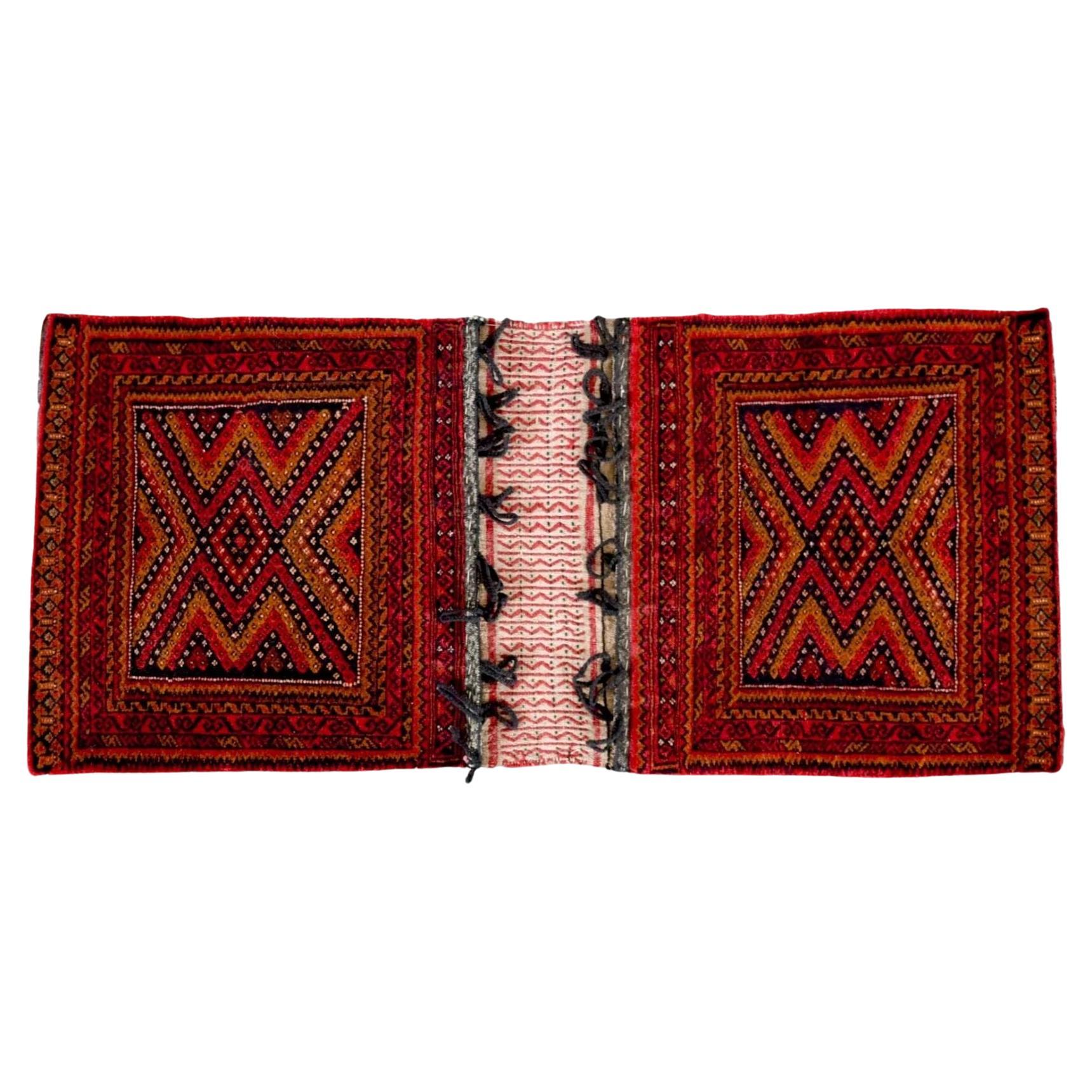 Vintage Red Afghan Baluchistan Tribal Saddlebag Wool Rug