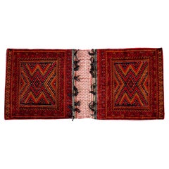 Used Red Afghan Baluchistan Tribal Saddlebag Wool Rug