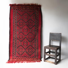Vintage Red Algerian Berber Rug, Hand Woven Wool Reversible Deep Pile/Flat Weave